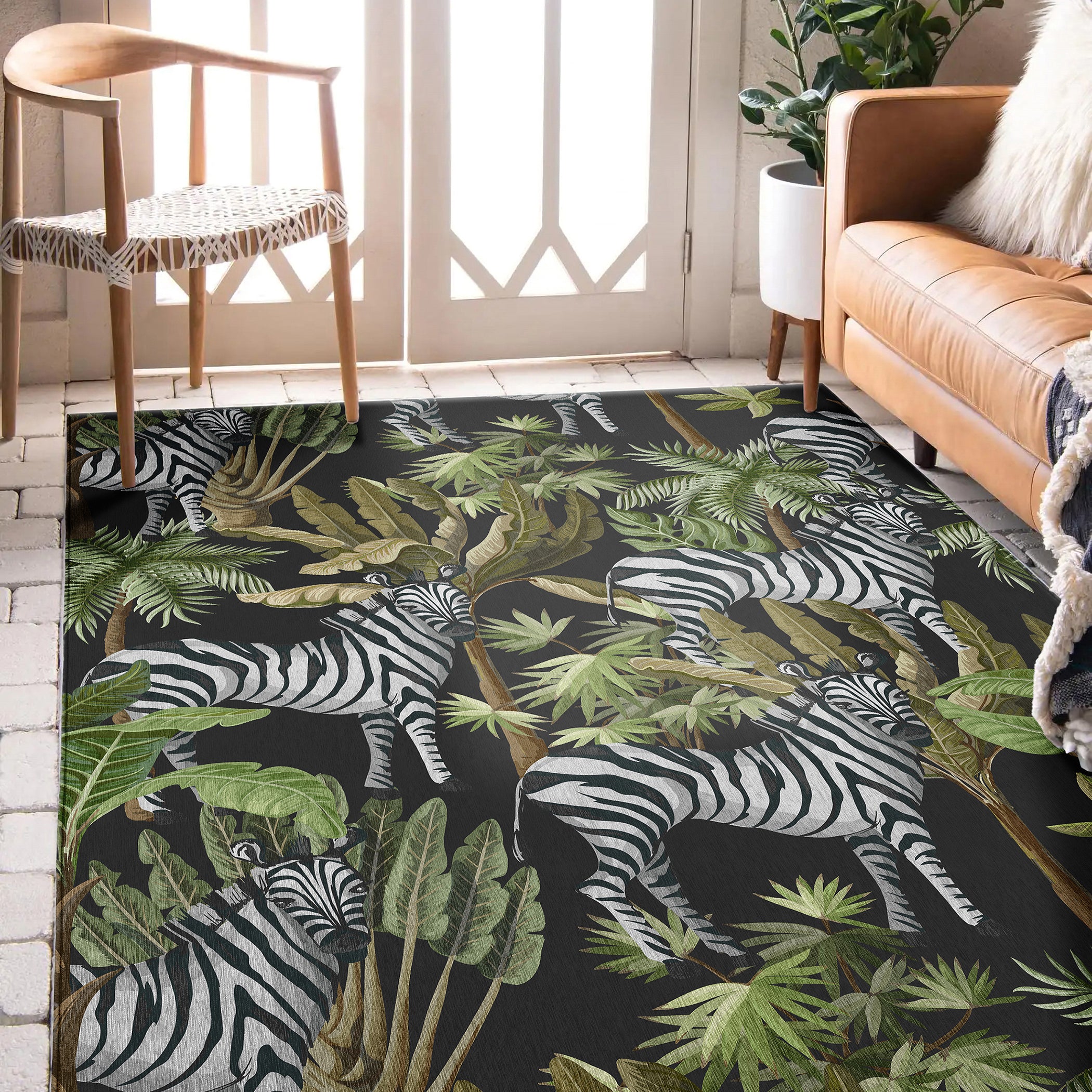 Luxury Machine Washable Indoor/Outdoor Tropical TC13 Black Rug 2'6" x 3'10" #shape_Rectangle