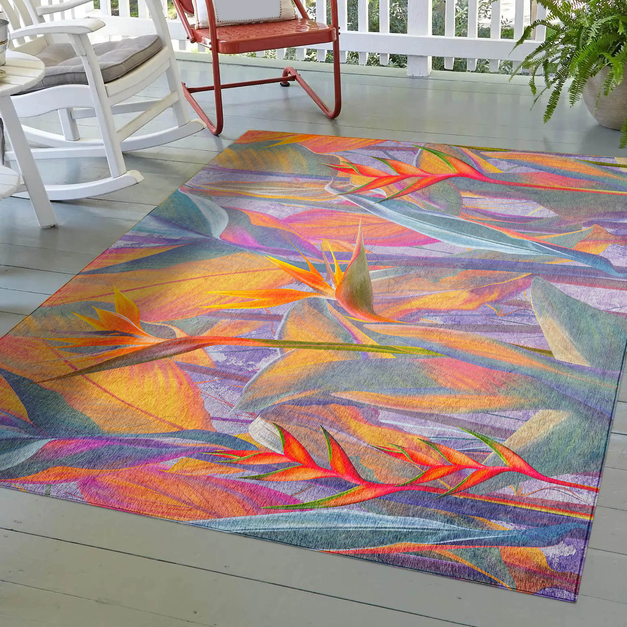 Luxury Machine Washable Indoor/Outdoor Tropical TC14 Passion Multi Rug 2'6" x 3'10" #shape_Rectangle