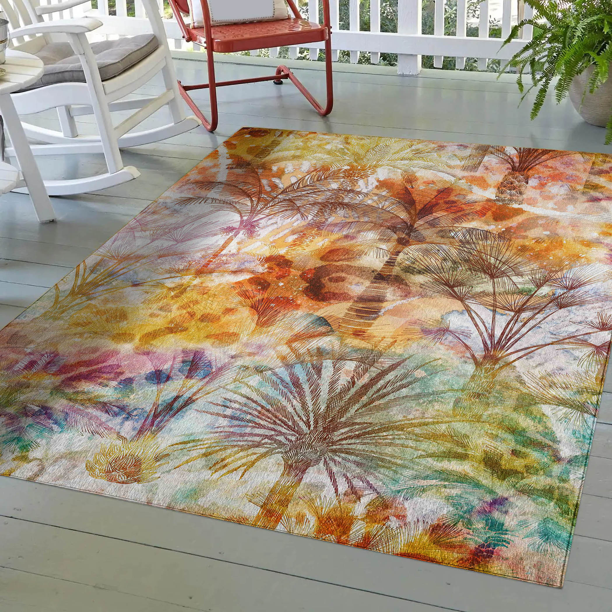 Luxury Machine Washable Indoor/Outdoor Tropical TC15 Salmon Multi Rug 2'6" x 3'10" #shape_Rectangle