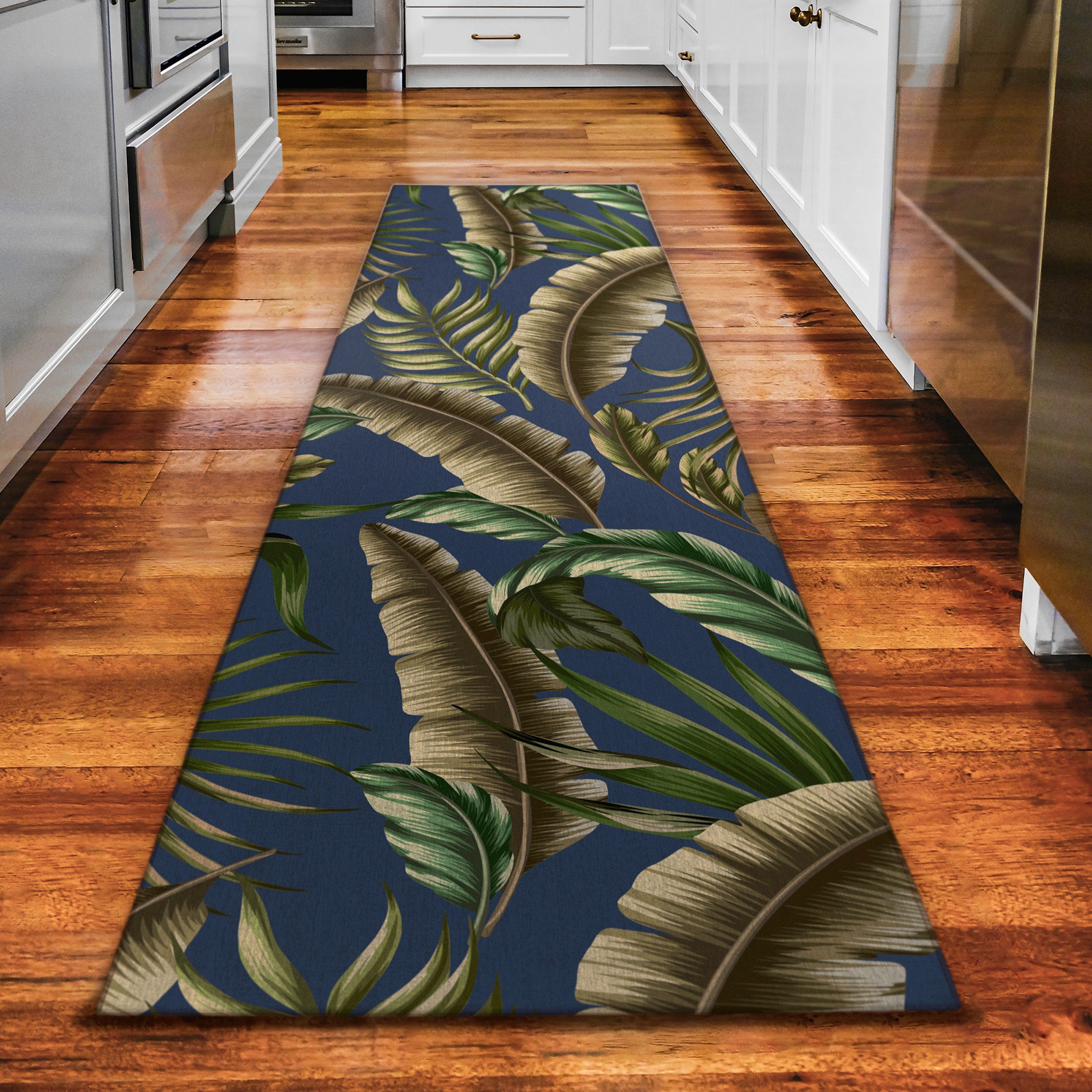 Luxury Machine Washable Indoor/Outdoor Tropical TC1 Indigo Blue Rug 2'3" x 7'6" #shape_Runner
