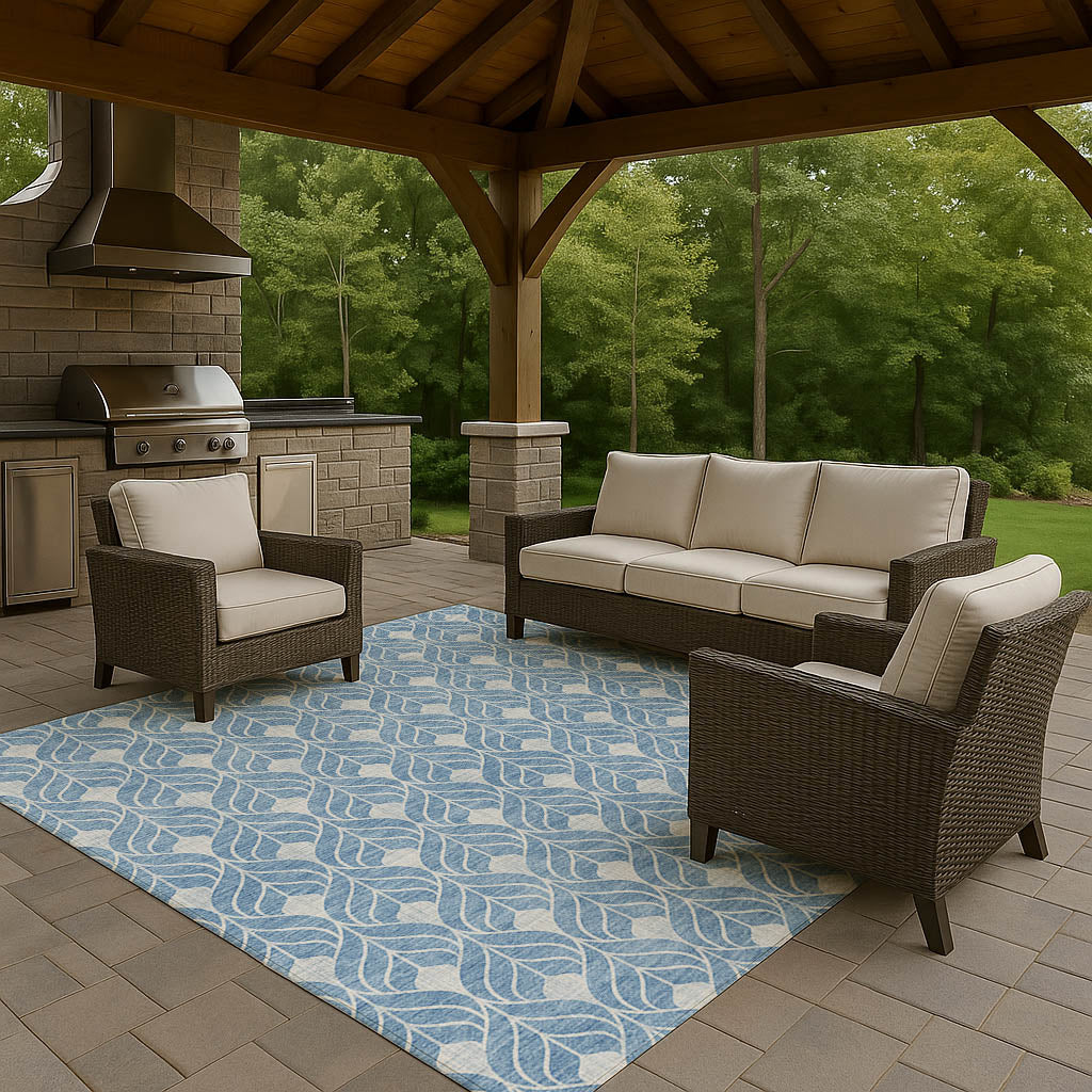 Luxury Washable Indoor/Outdoor Geometric TR10 Denim Blue Rug 2'6" x 3'10" #shape_Rectangle