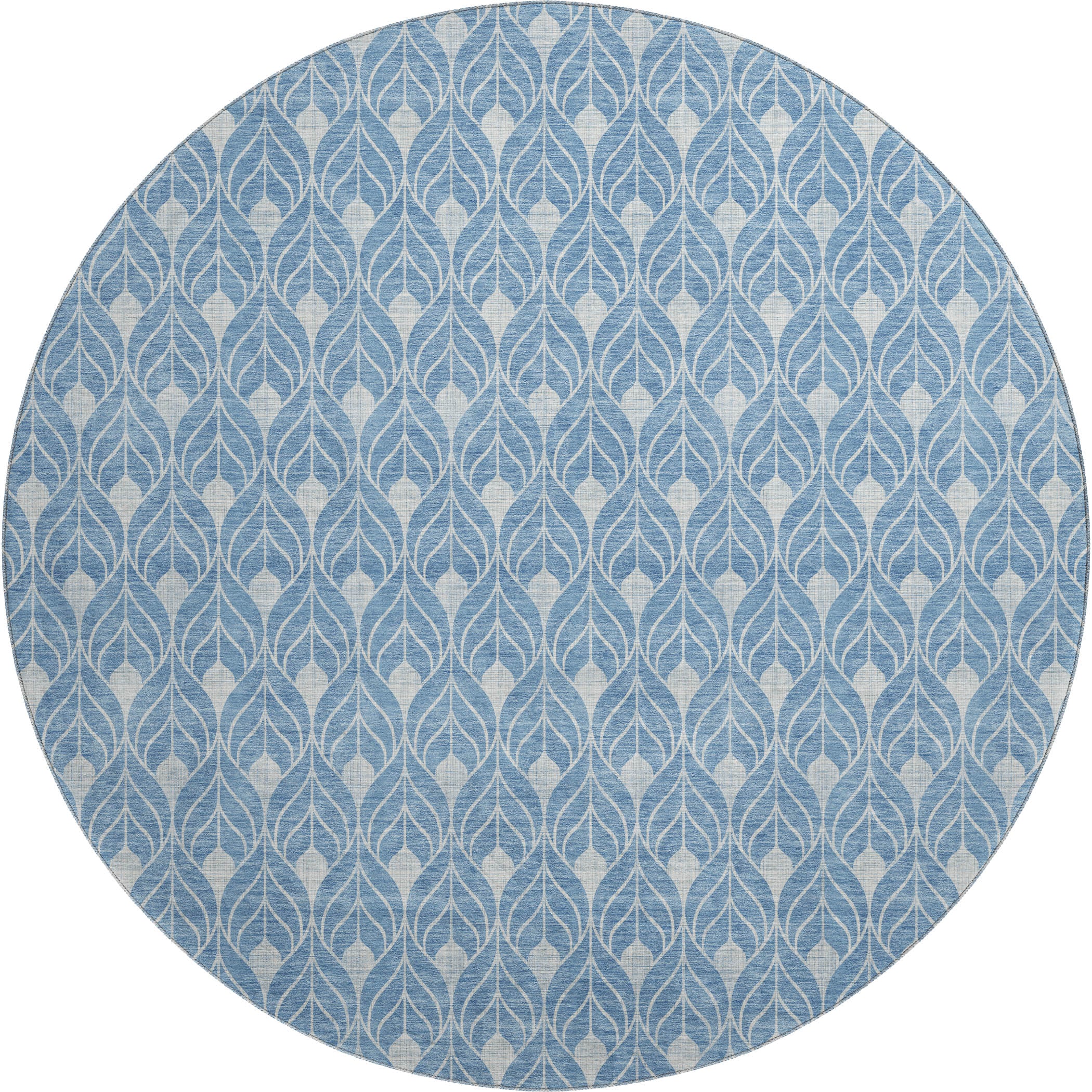 Luxury Washable Indoor/Outdoor Geometric TR10 Denim Blue Rug 8' x 8' #shape_Round