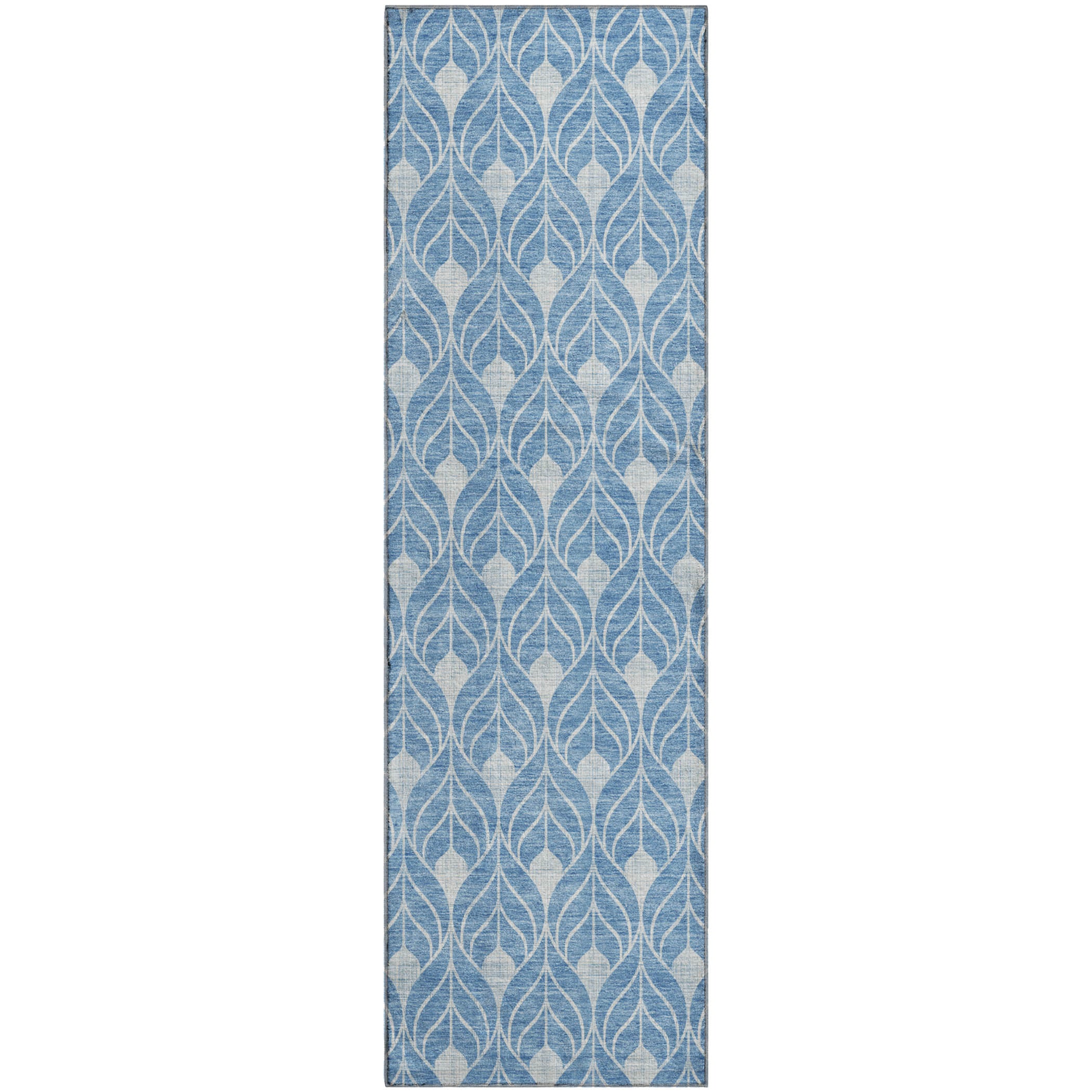 Luxury Washable Indoor/Outdoor Geometric TR10 Denim Blue Rug 2'3" x 7'6" #shape_Runner