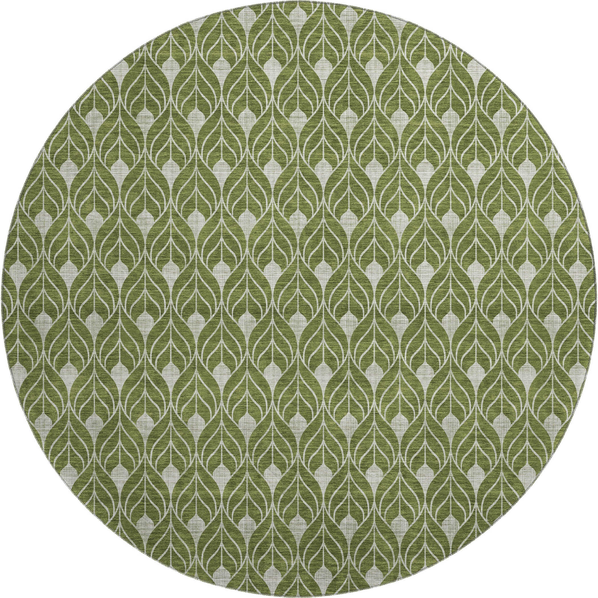 Luxury Washable Indoor/Outdoor Geometric TR10 Olive Green Rug 8' x 8' #shape_Round