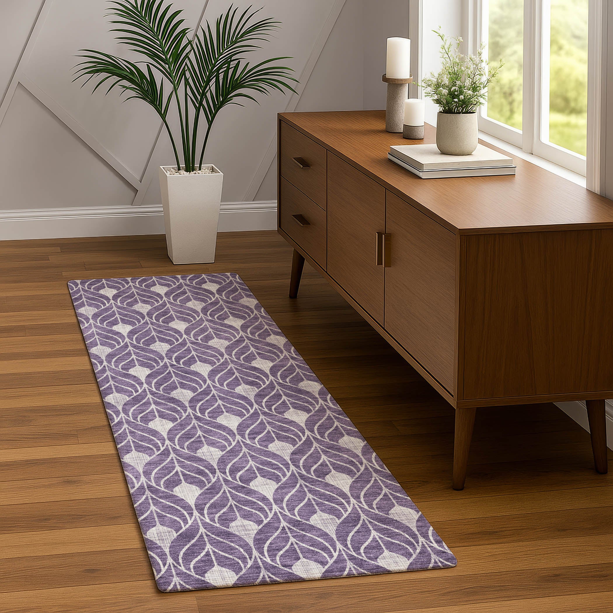 Luxury Washable Indoor/Outdoor Geometric TR10 Plum Purple Rug 2'3" x 7'6" #shape_Runner