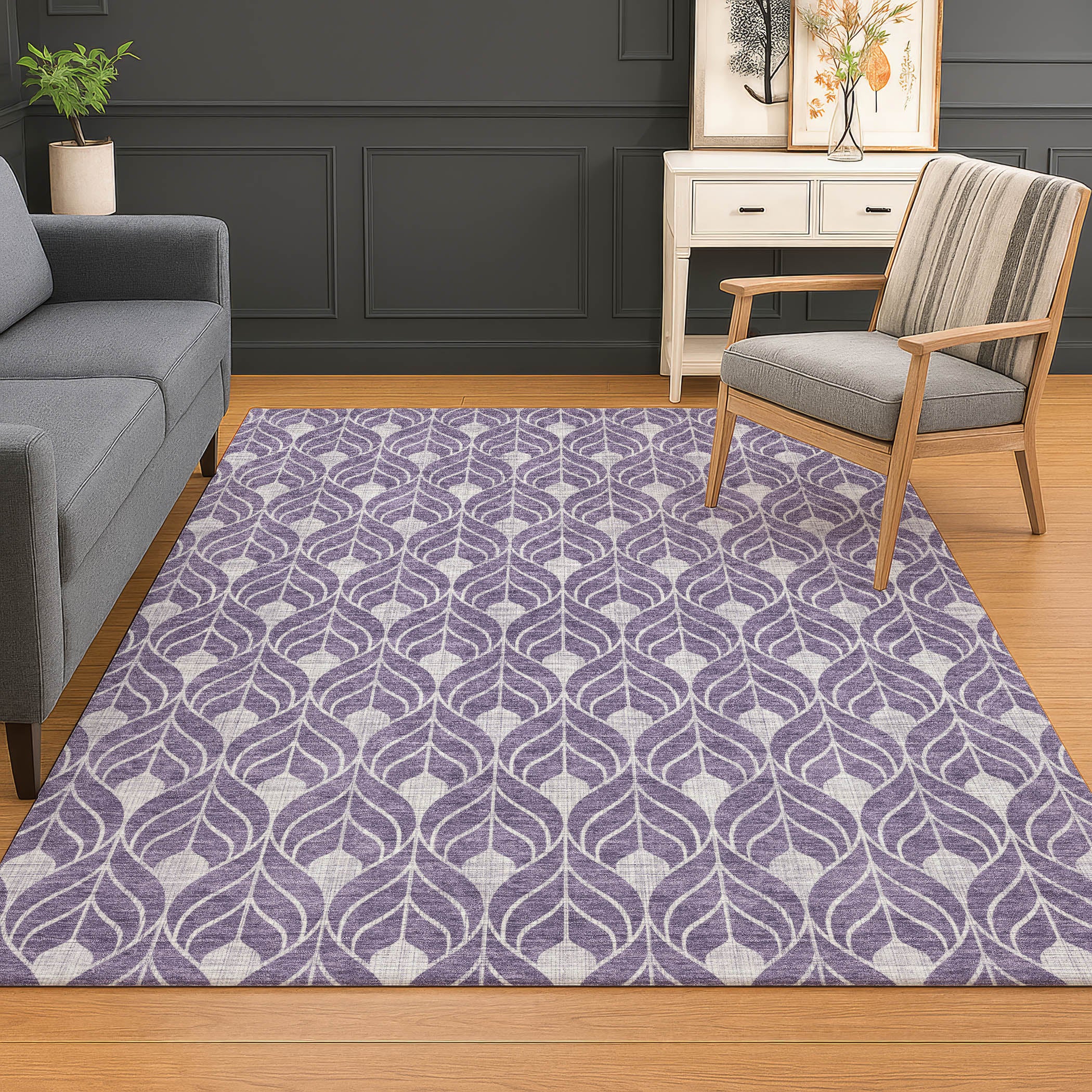 Luxury Washable Indoor/Outdoor Geometric TR10 Plum Purple Rug 2'6" x 3'10" #shape_Rectangle