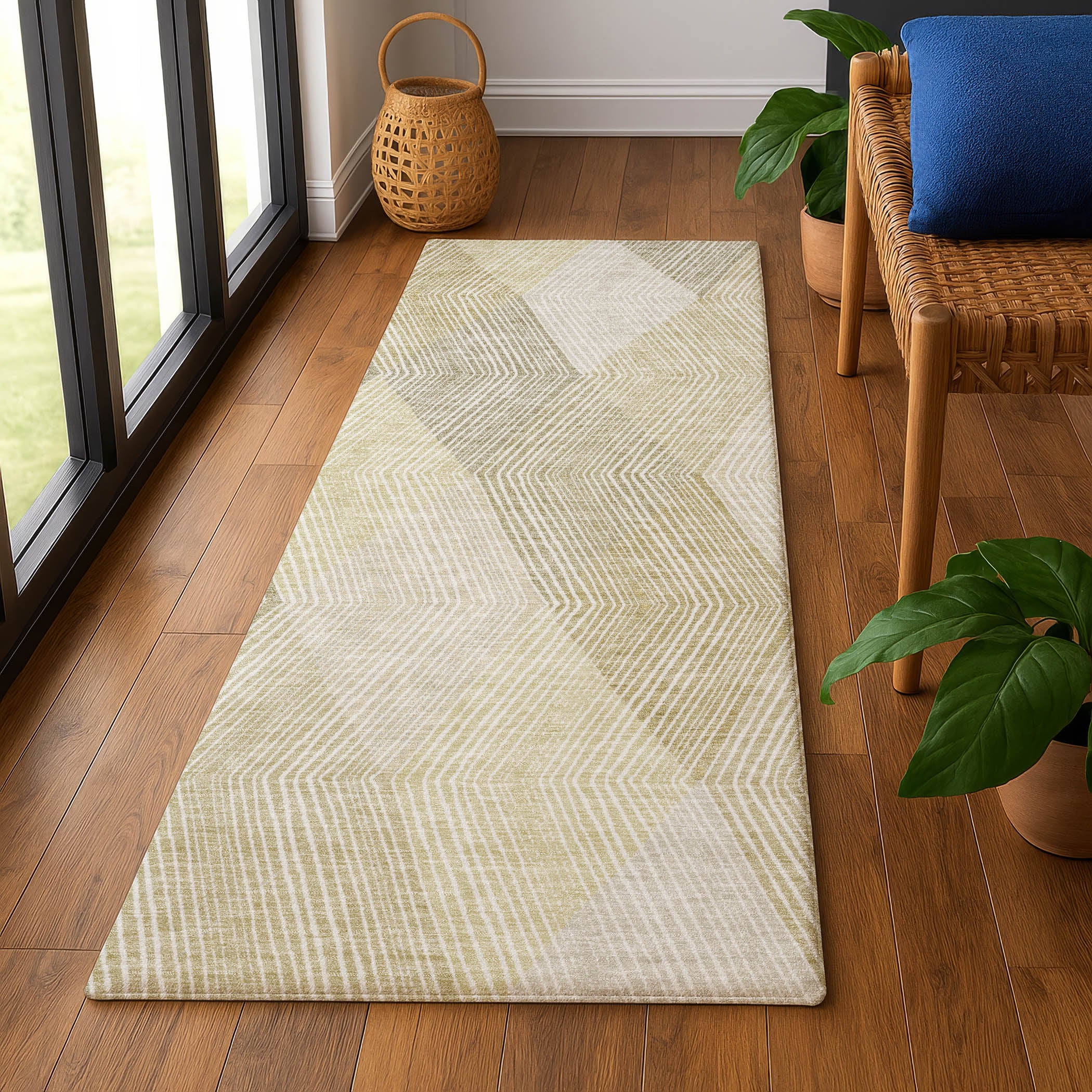 Luxury Washable Indoor/Outdoor Geometric TR11 Beige Brown Rug 2'3" x 7'6" #shape_Runner