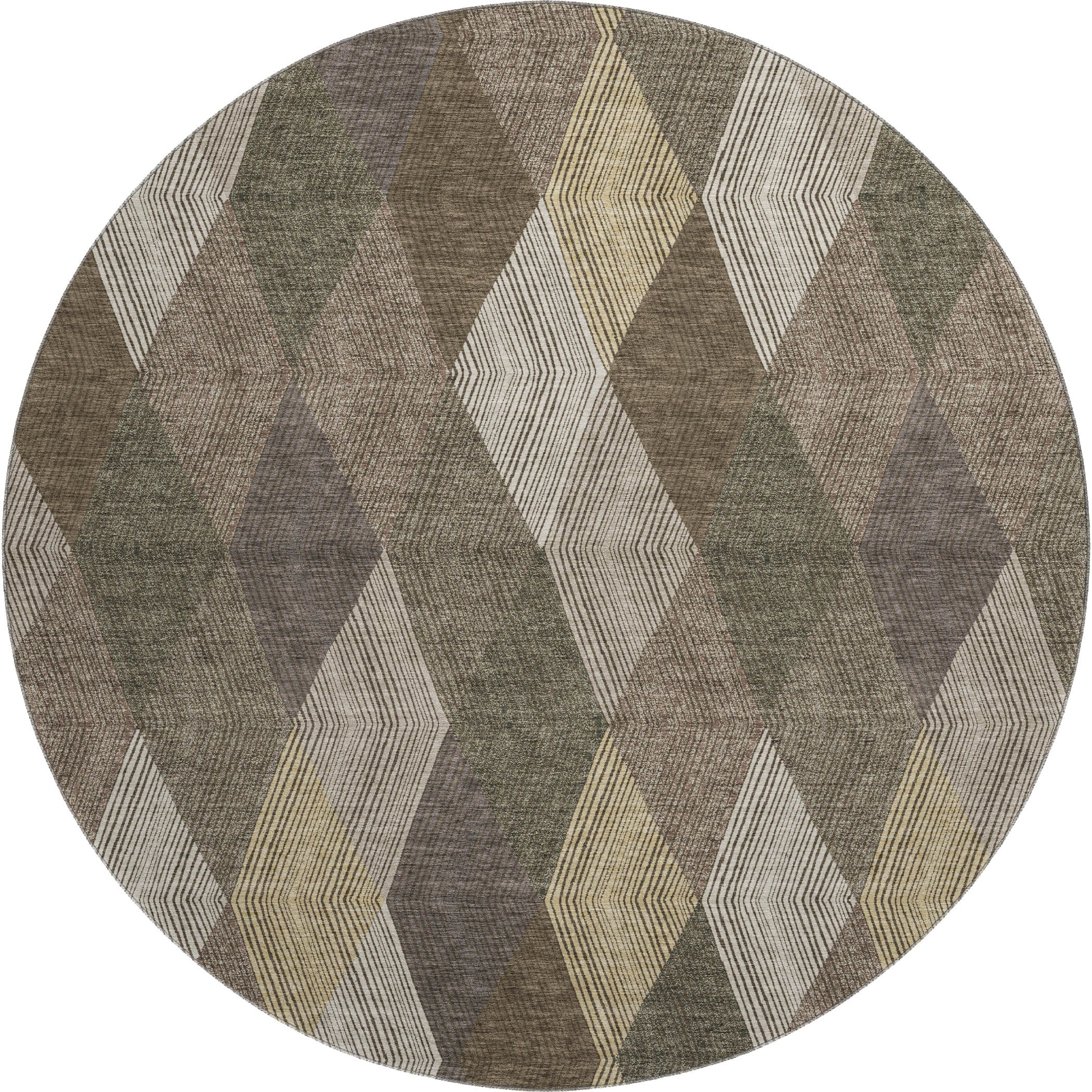 Luxury Washable Indoor/Outdoor Geometric TR11 Brown Rug 8' x 8' #shape_Round