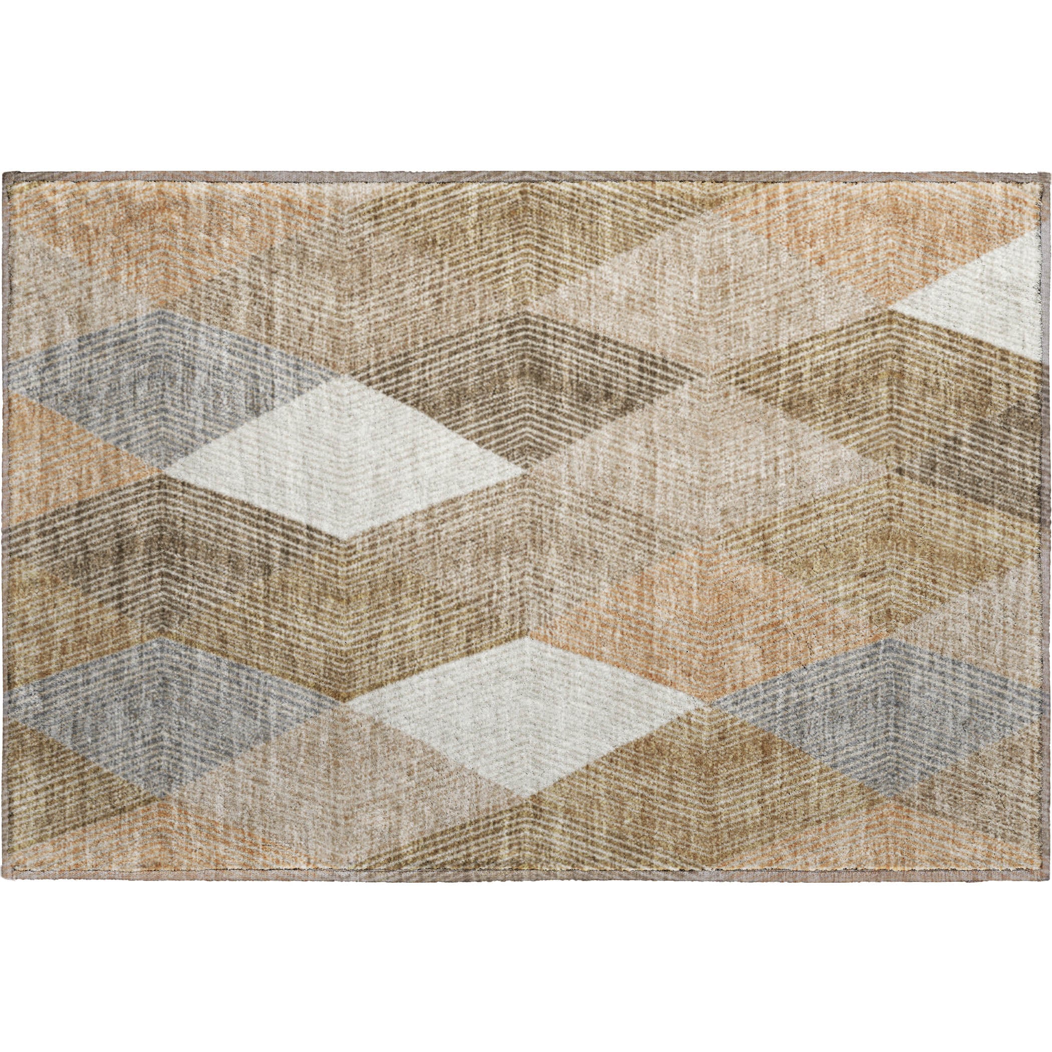 Luxury Washable Indoor/Outdoor Geometric TR11 Copper Orange Rug 1'8" x 2'6" #shape_Rectangle
