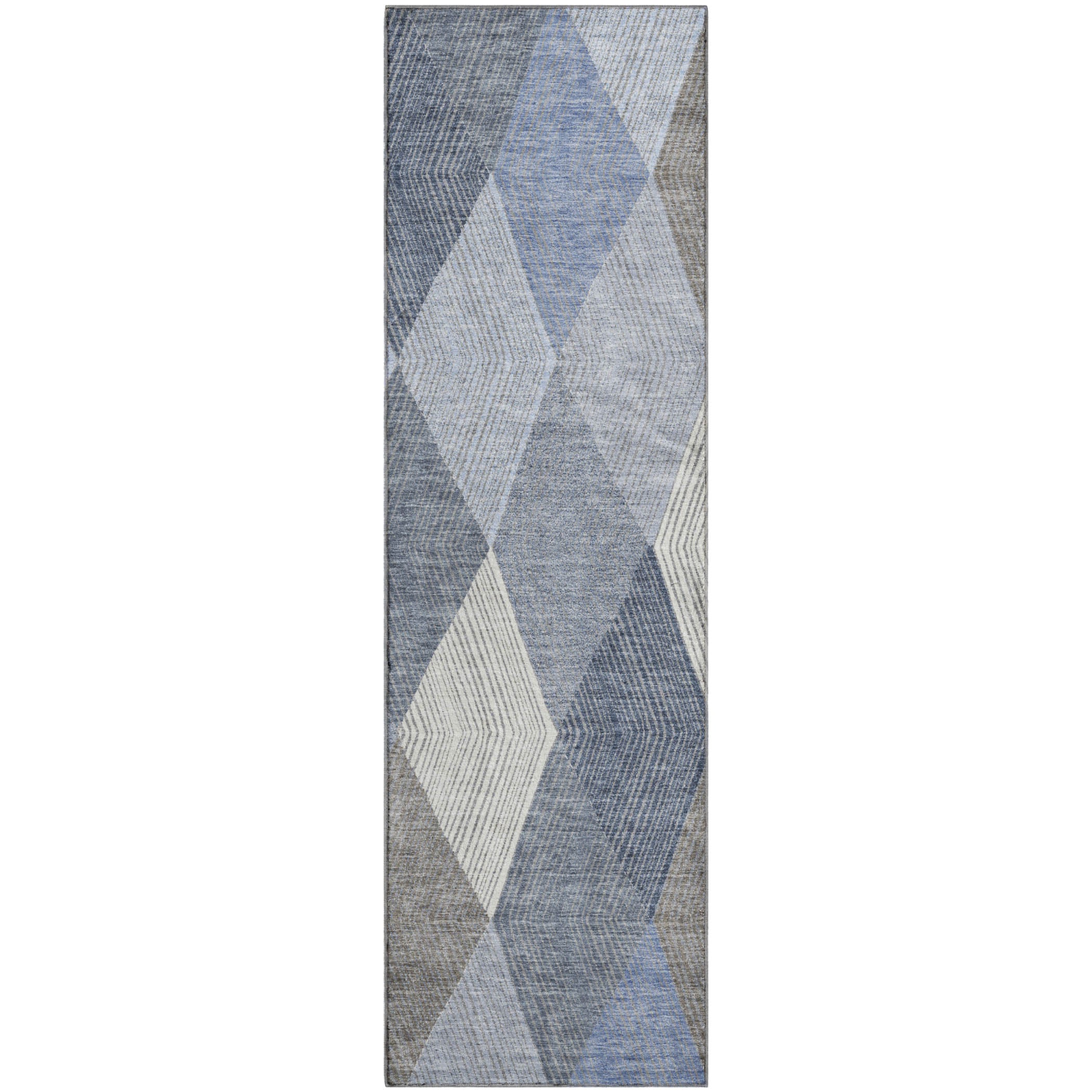 Luxury Washable Indoor/Outdoor Geometric TR11 Denim Blue Rug 2'3" x 7'6" #shape_Runner