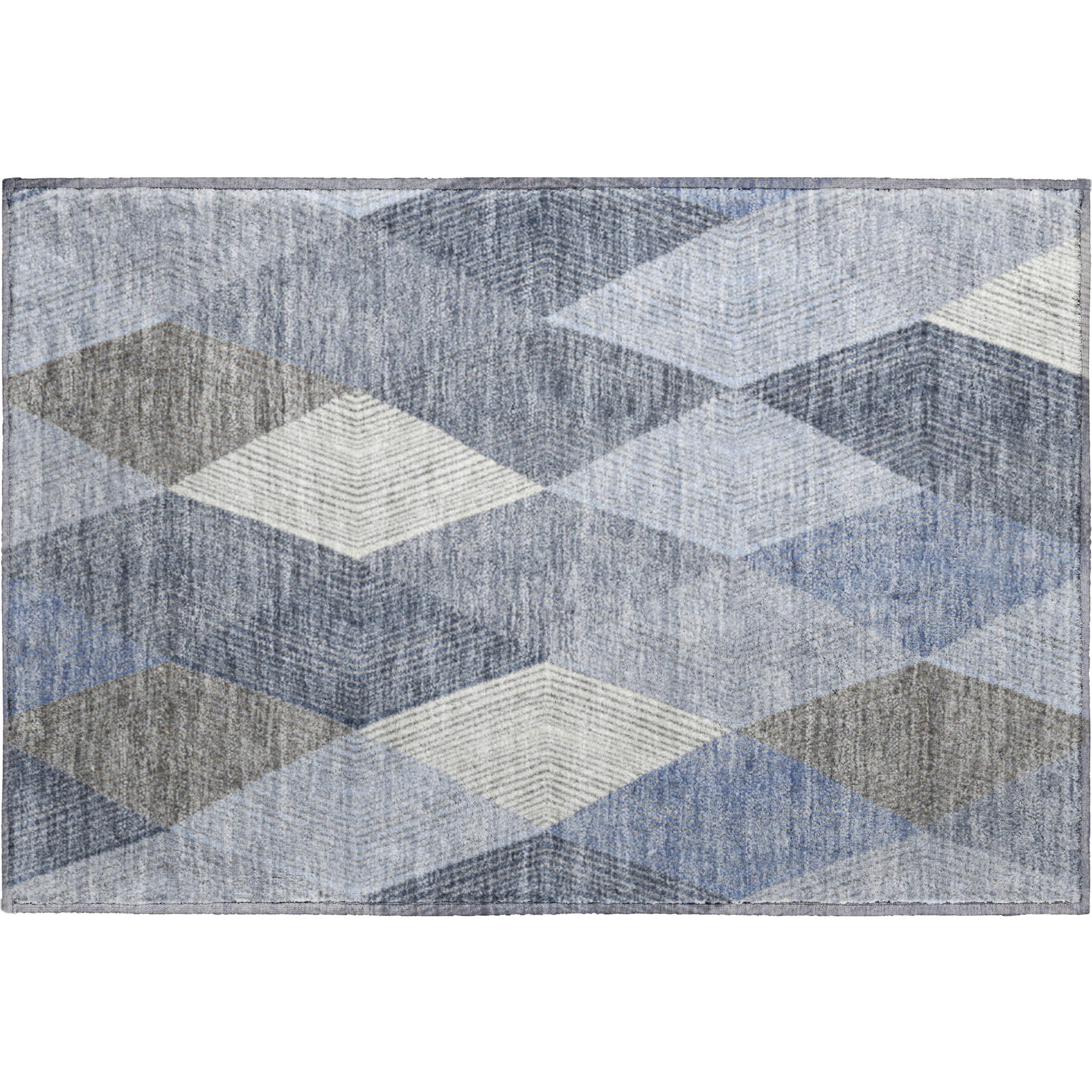 Luxury Washable Indoor/Outdoor Geometric TR11 Denim Blue Rug 1'8" x 2'6" #shape_Rectangle