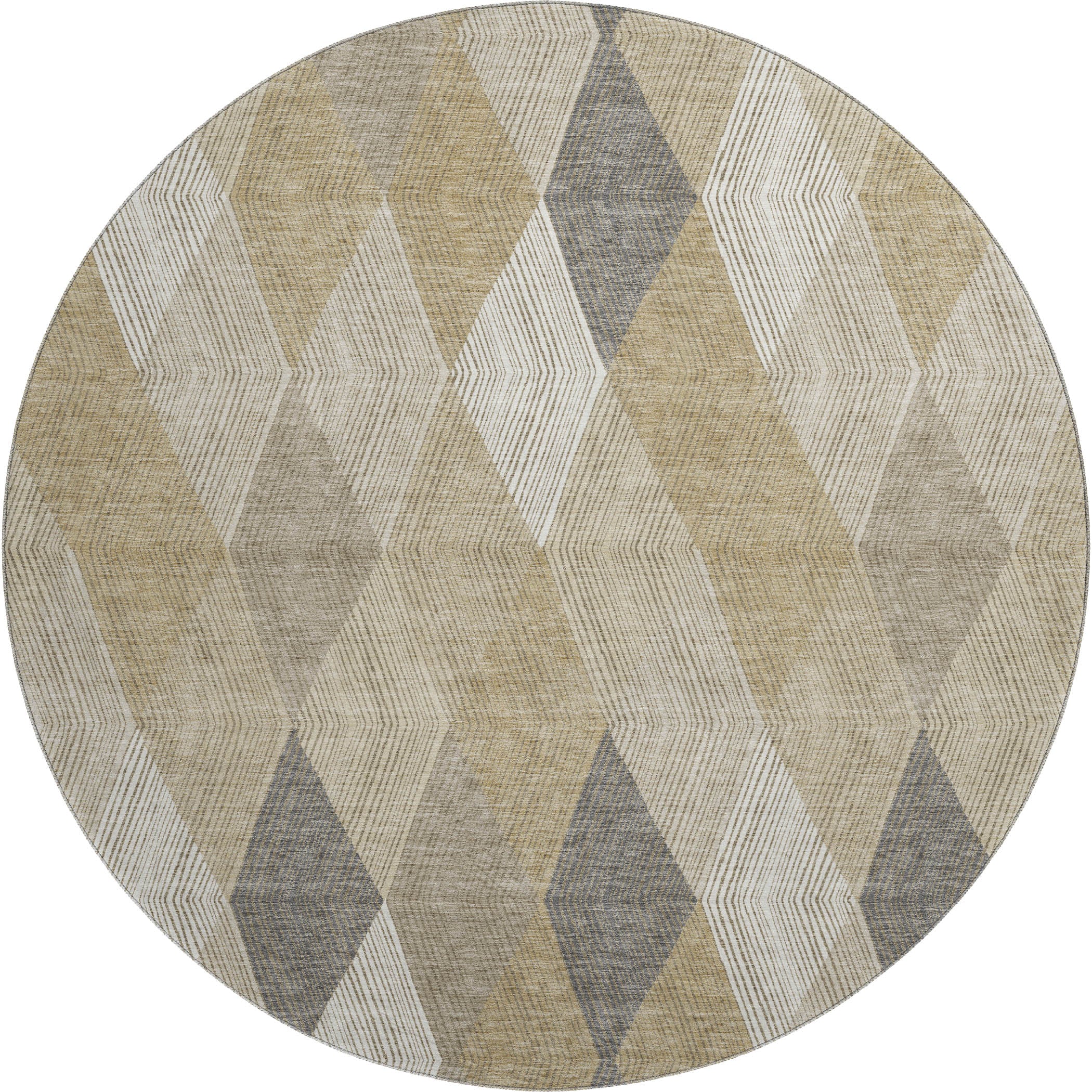 Luxury Washable Indoor/Outdoor Geometric TR11 Wheat Gold Rug 8' x 8' #shape_Round