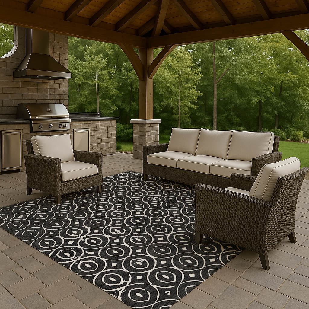 Luxury Washable Indoor/Outdoor Geometric TR12 Black Rug 2'6" x 3'10" #shape_Rectangle