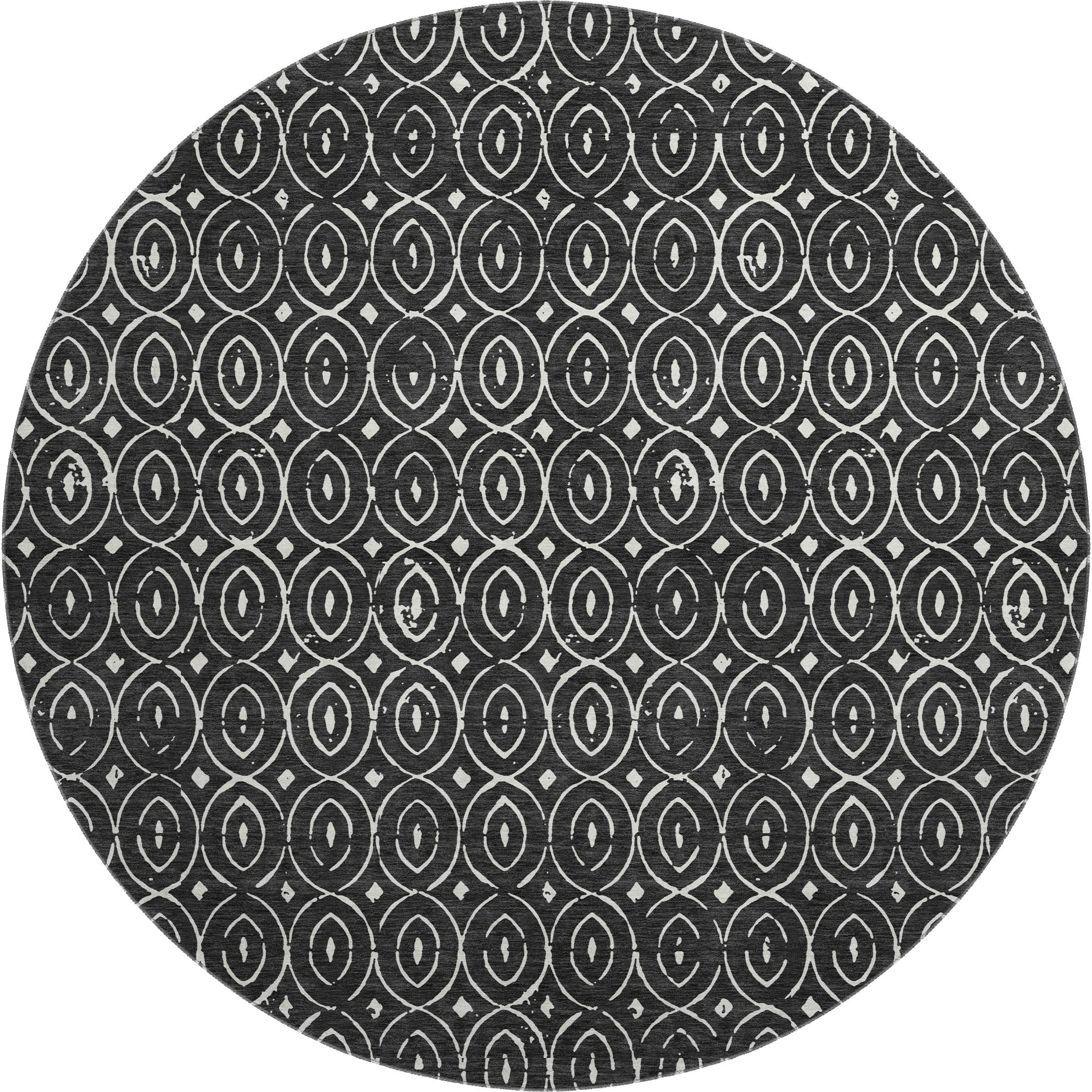 Luxury Washable Indoor/Outdoor Geometric TR12 Black Rug 8' x 8' #shape_Round