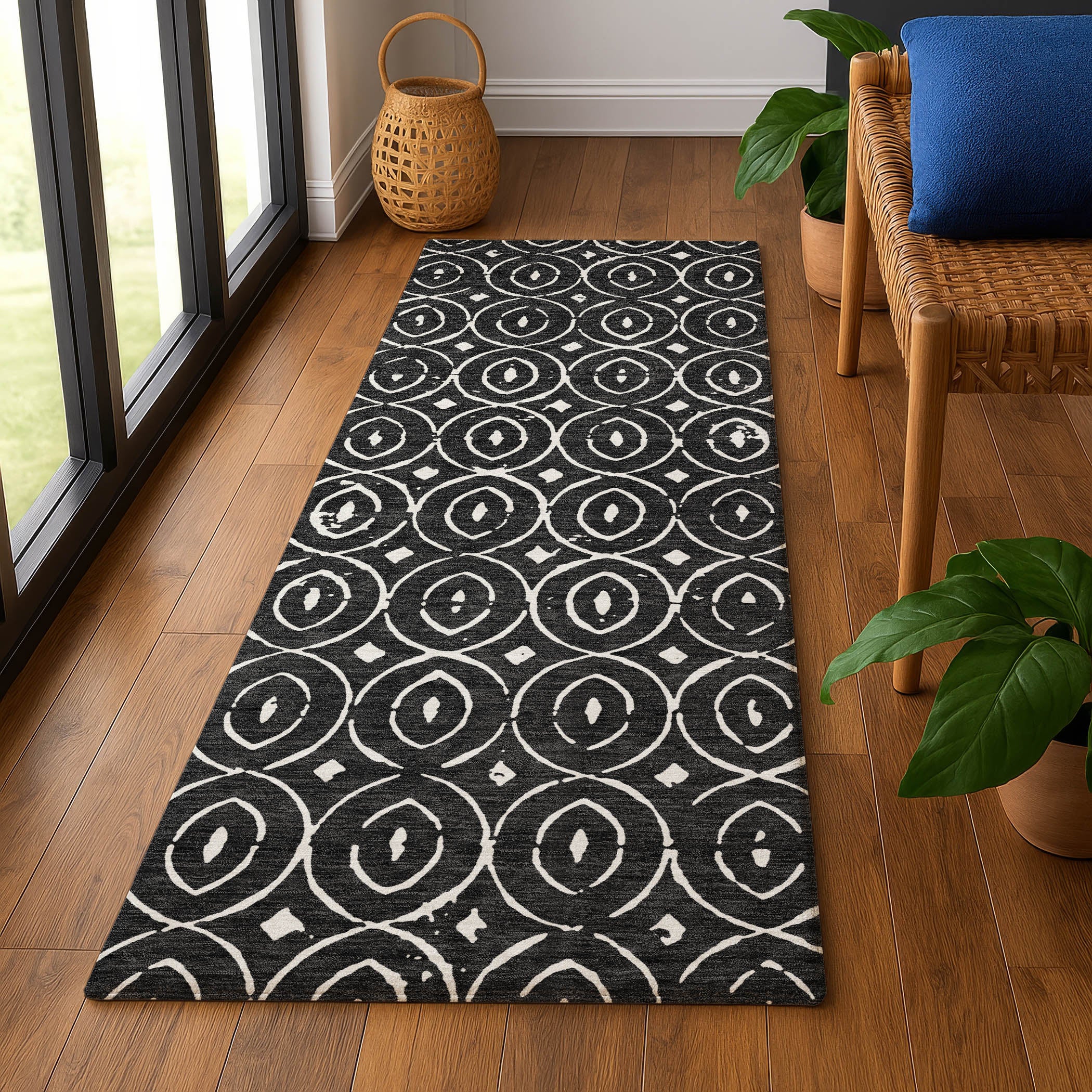 Luxury Washable Indoor/Outdoor Geometric TR12 Black Rug 2'3" x 7'6" #shape_Runner