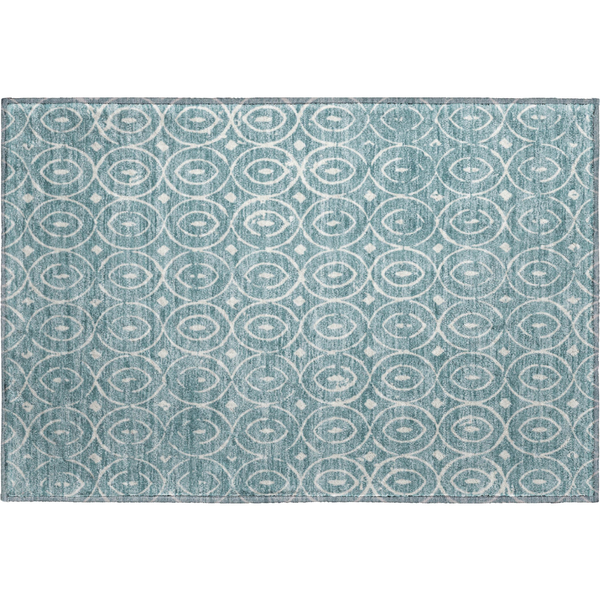 Luxury Washable Indoor/Outdoor Geometric TR12 Turquoise Teal Rug 1'8" x 2'6" #shape_Rectangle
