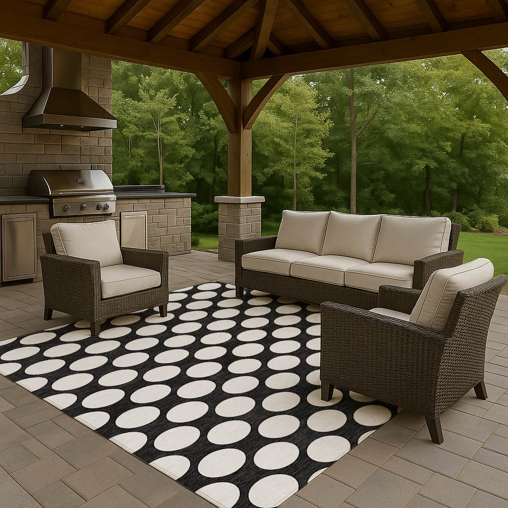 Luxury Washable Indoor/Outdoor Geometric TR13 Black Rug 2'6" x 3'10" #shape_Rectangle