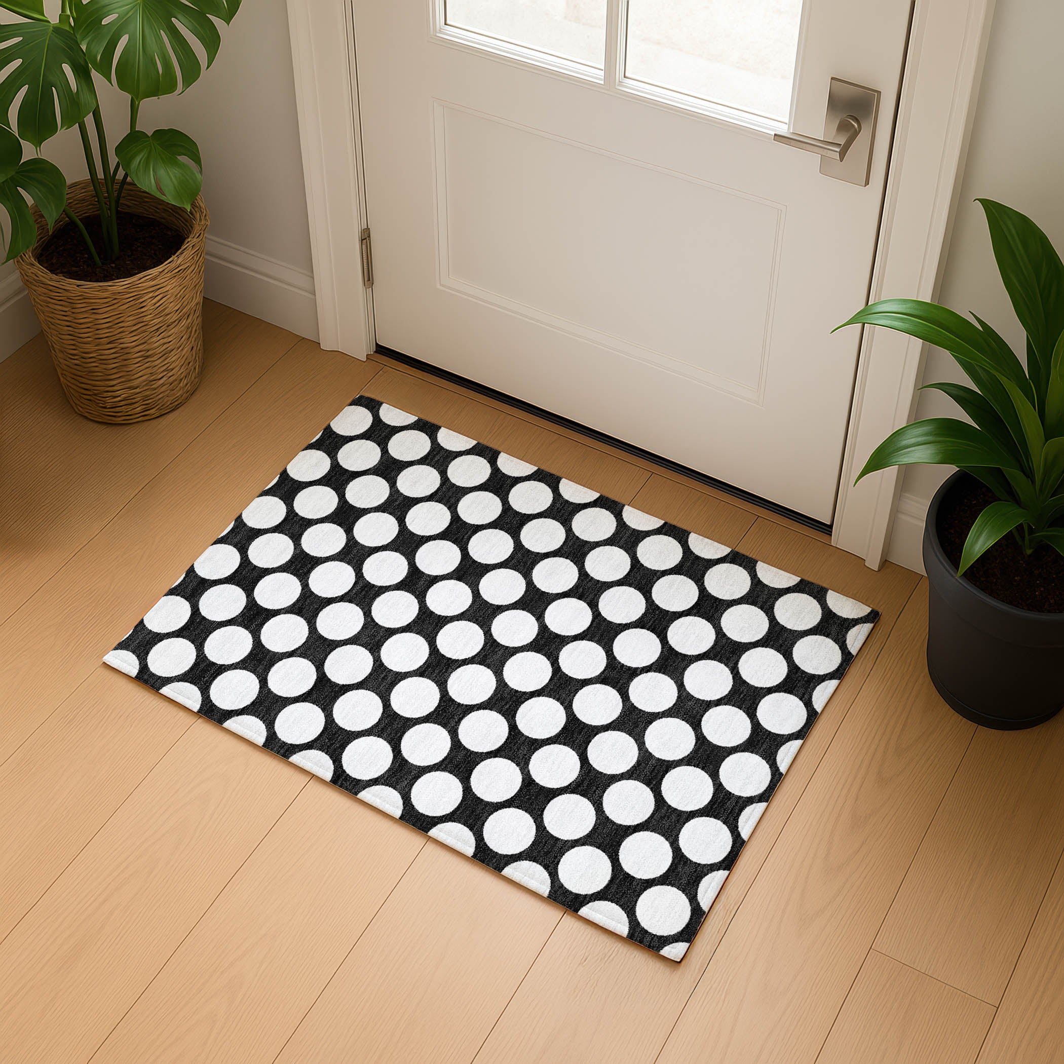 Luxury Washable Indoor/Outdoor Geometric TR13 Black Rug 1'8" x 2'6" #shape_Rectangle