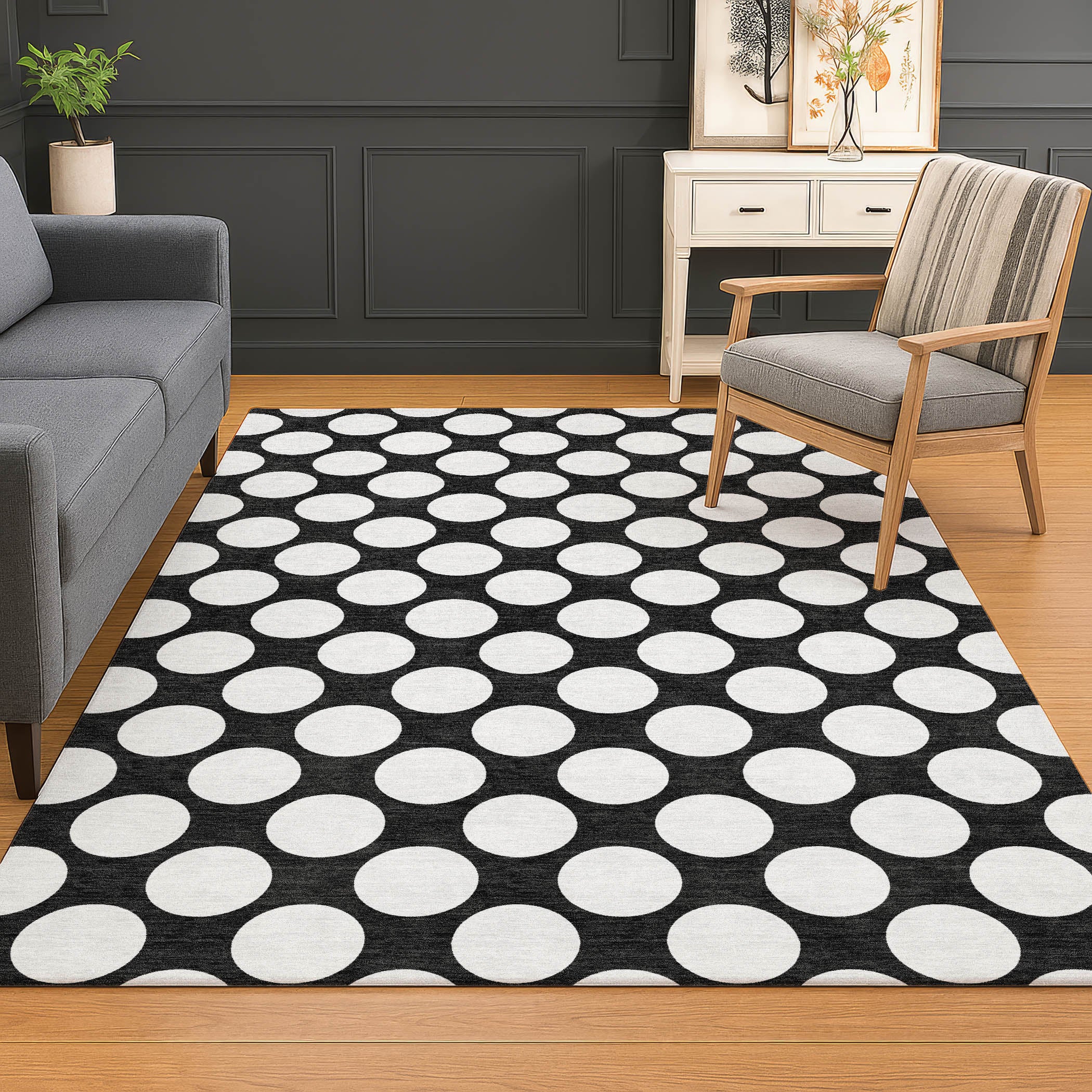 Luxury Washable Indoor/Outdoor Geometric TR13 Black Rug 2'6" x 3'10" #shape_Rectangle
