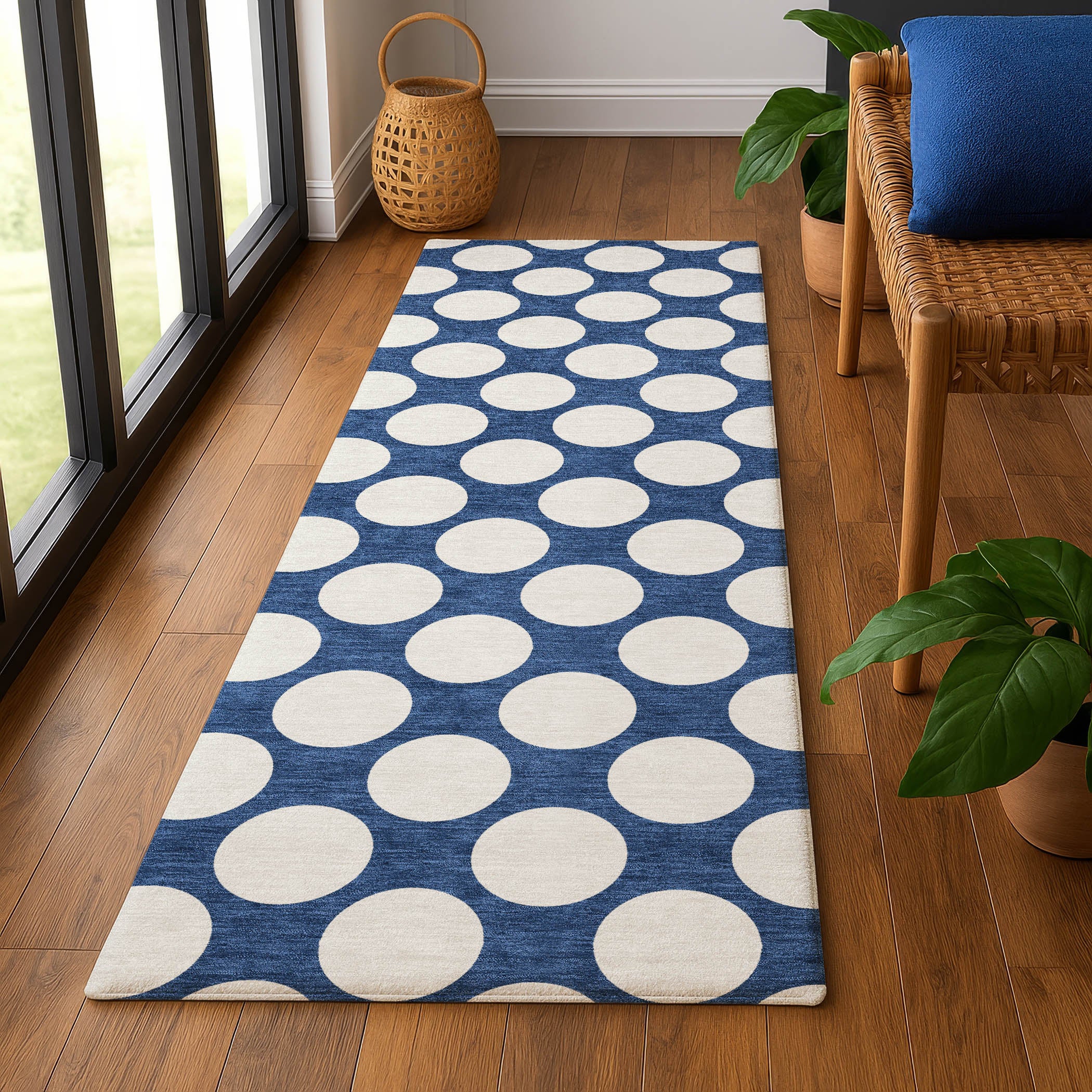 Luxury Washable Indoor/Outdoor Geometric TR13 Navy Blue Rug 2'3" x 7'6" #shape_Runner