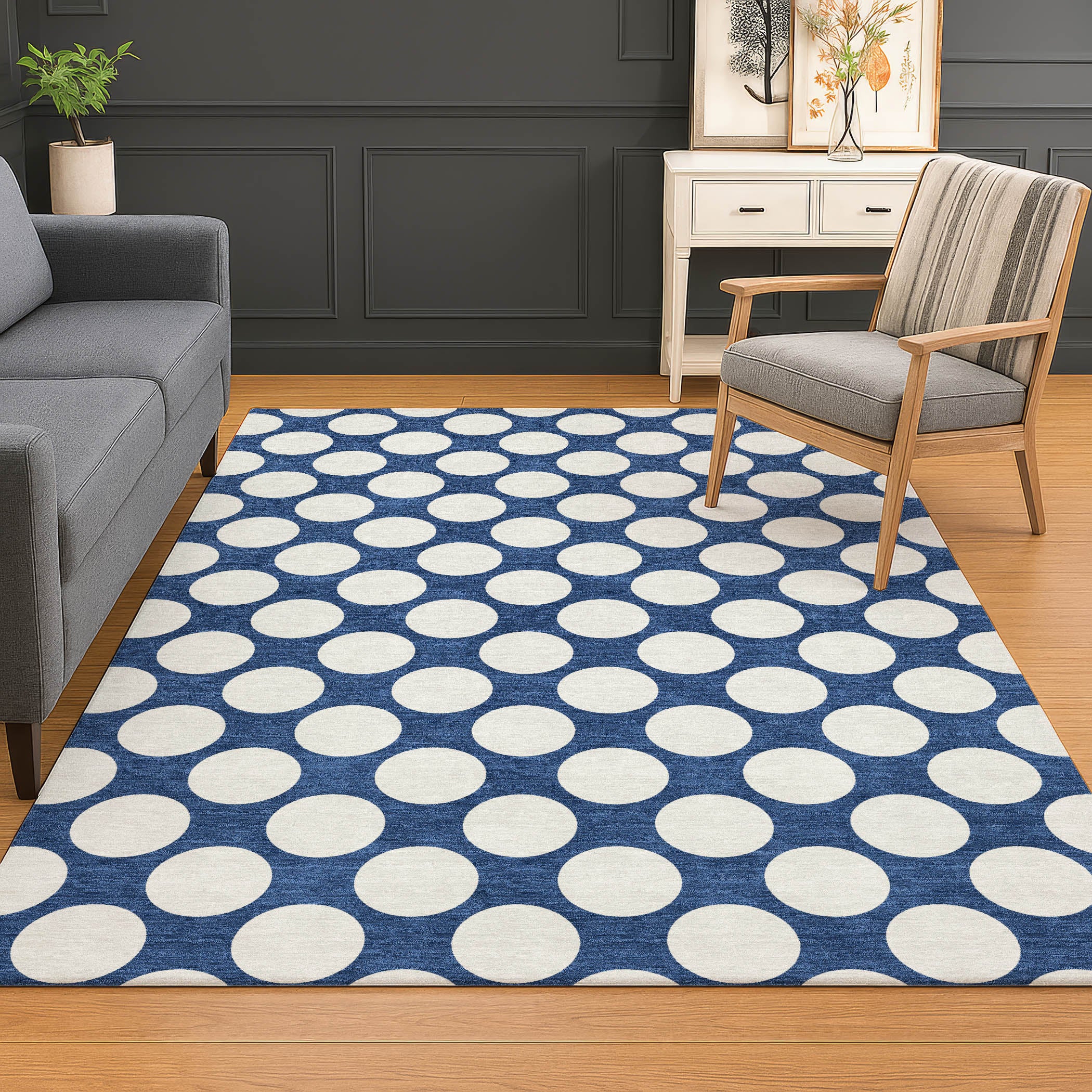 Luxury Washable Indoor/Outdoor Geometric TR13 Navy Blue Rug 2'6" x 3'10" #shape_Rectangle