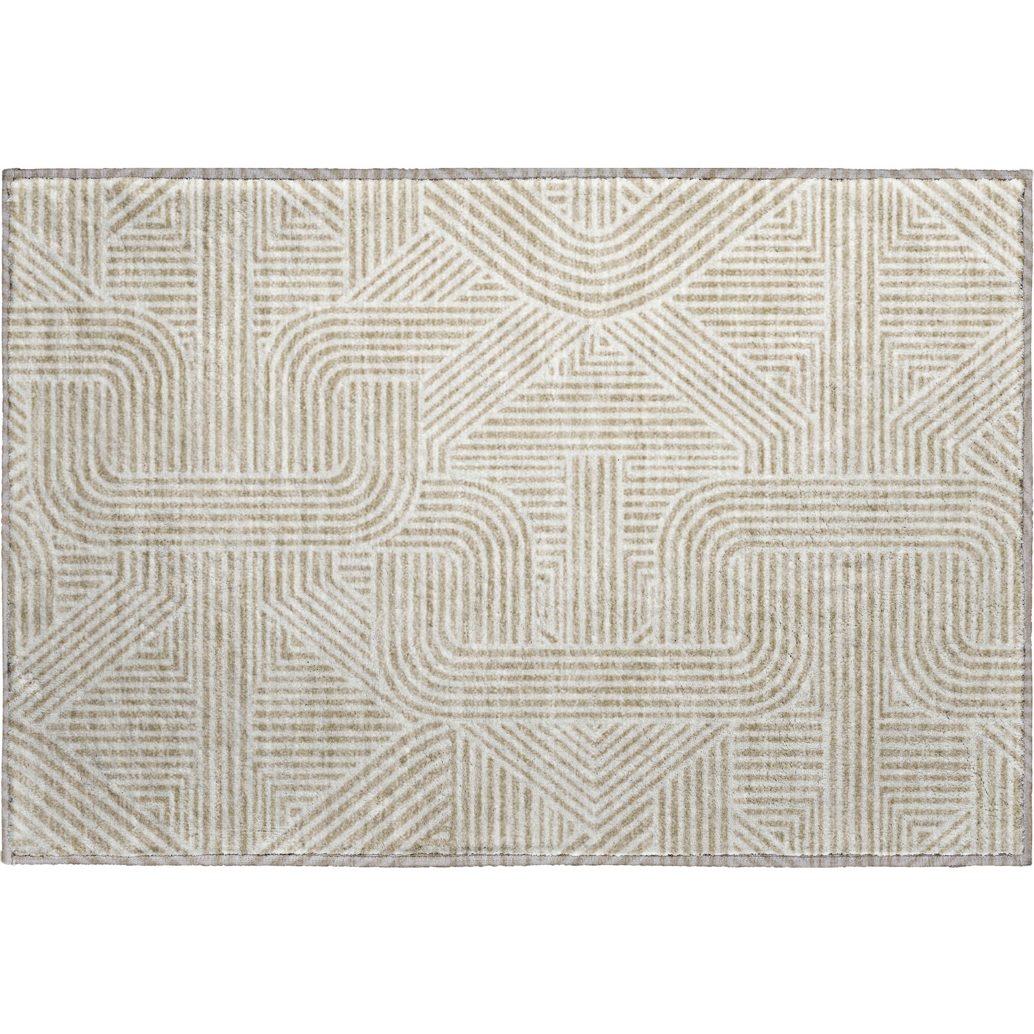Luxury Washable Indoor/Outdoor Geometric TR14 Putty Ivory Rug 1'8" x 2'6" #shape_Rectangle