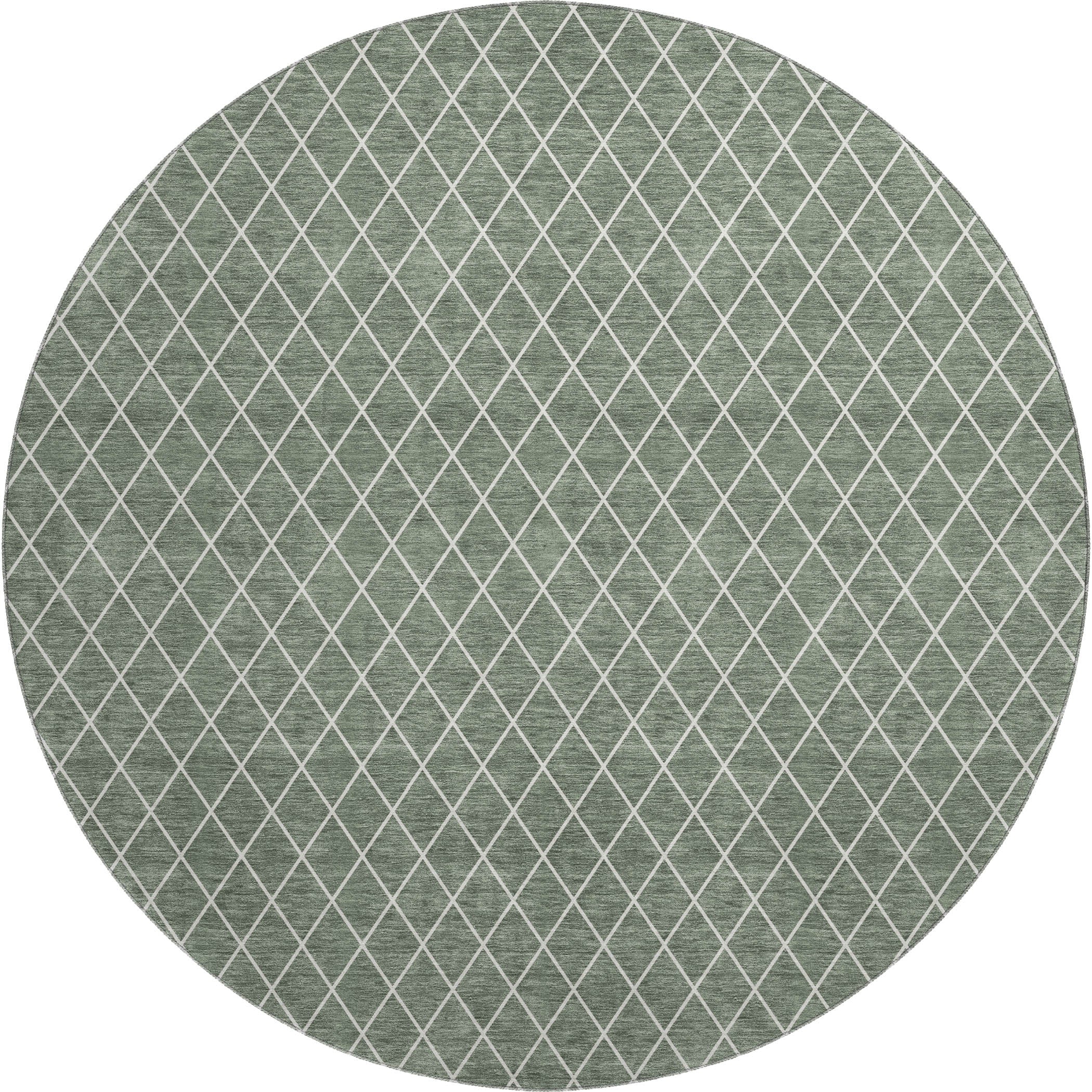 Luxury Washable Indoor/Outdoor Geometric TR15 Basil Green Rug 8' x 8' #shape_Round