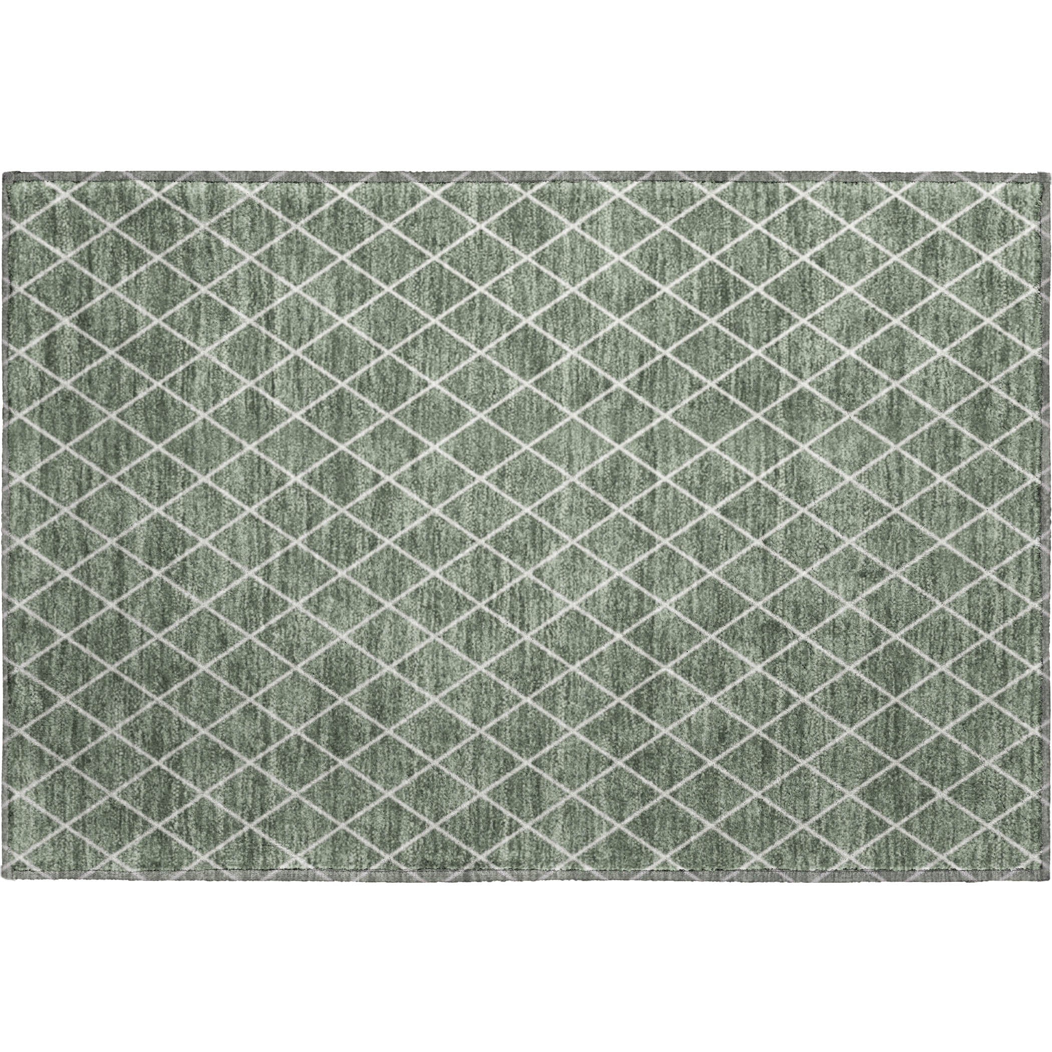 Luxury Washable Indoor/Outdoor Geometric TR15 Basil Green Rug 1'8" x 2'6" #shape_Rectangle