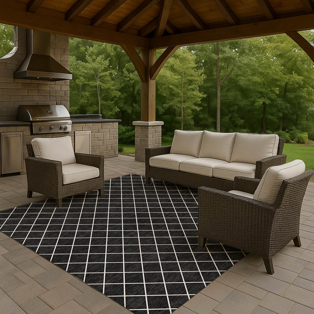 Luxury Washable Indoor/Outdoor Geometric TR15 Black Rug 2'6" x 3'10" #shape_Rectangle