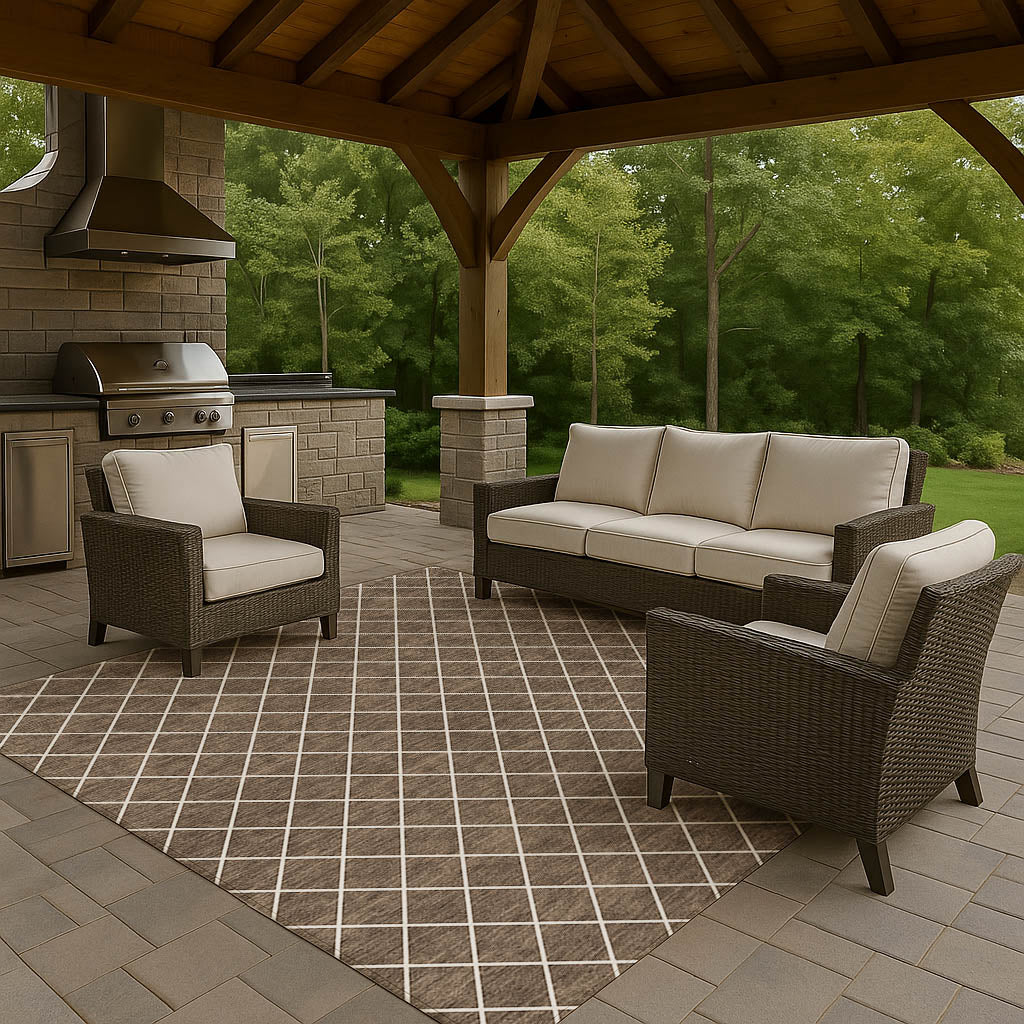 Luxury Washable Indoor/Outdoor Geometric TR15 Brown Rug 2'6" x 3'10" #shape_Rectangle