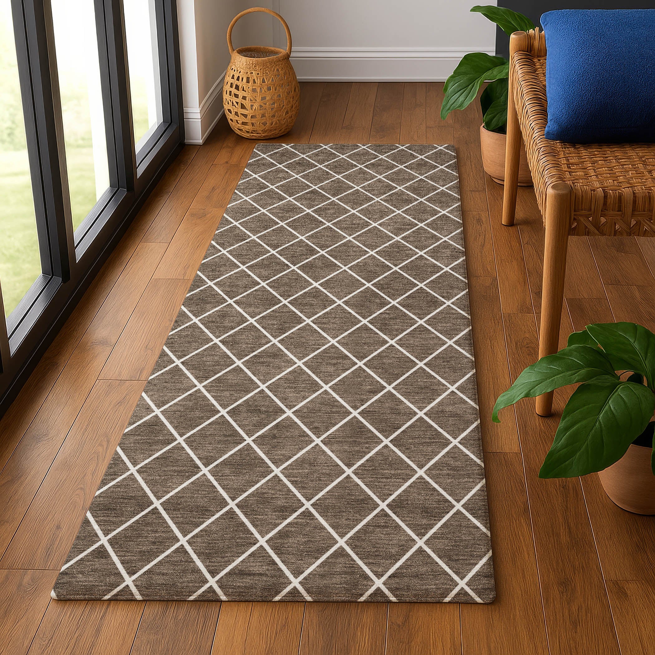 Luxury Washable Indoor/Outdoor Geometric TR15 Brown Rug 2'3" x 7'6" #shape_Runner