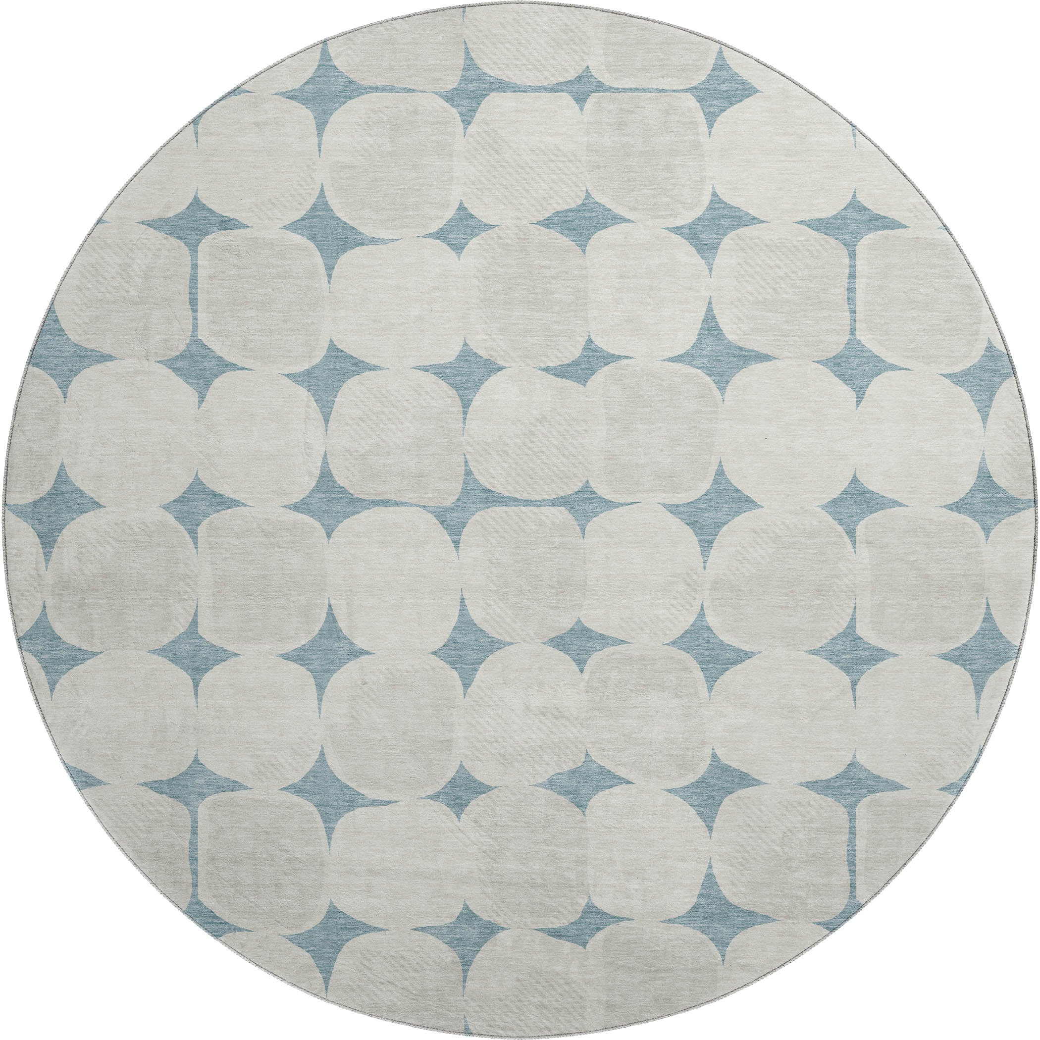 Luxury Washable Indoor/Outdoor Geometric TR16 Teal Rug 8' x 8' #shape_Round
