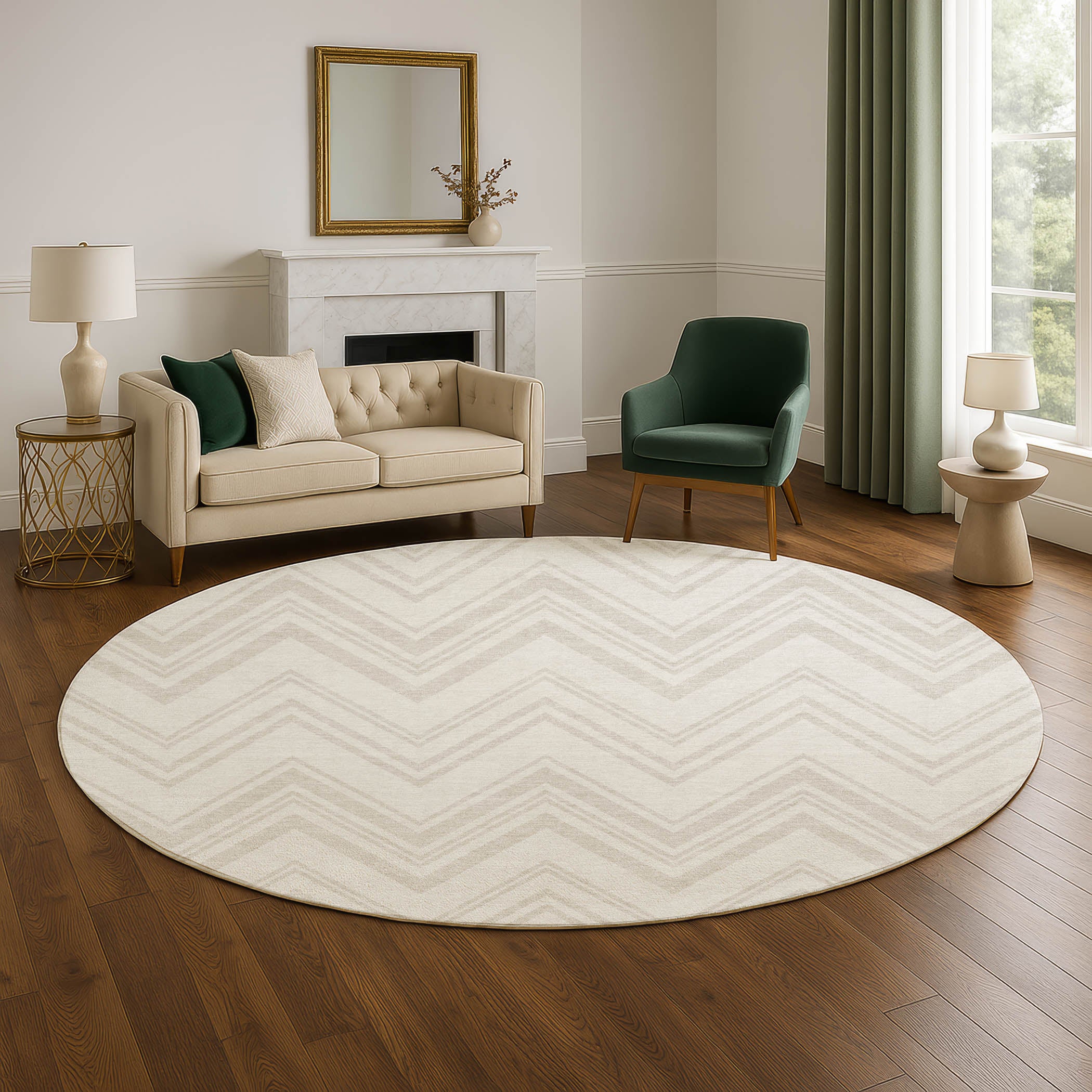Luxury Washable Indoor/Outdoor Geometric TR17 Ivory Rug 8' x 8' #shape_Round
