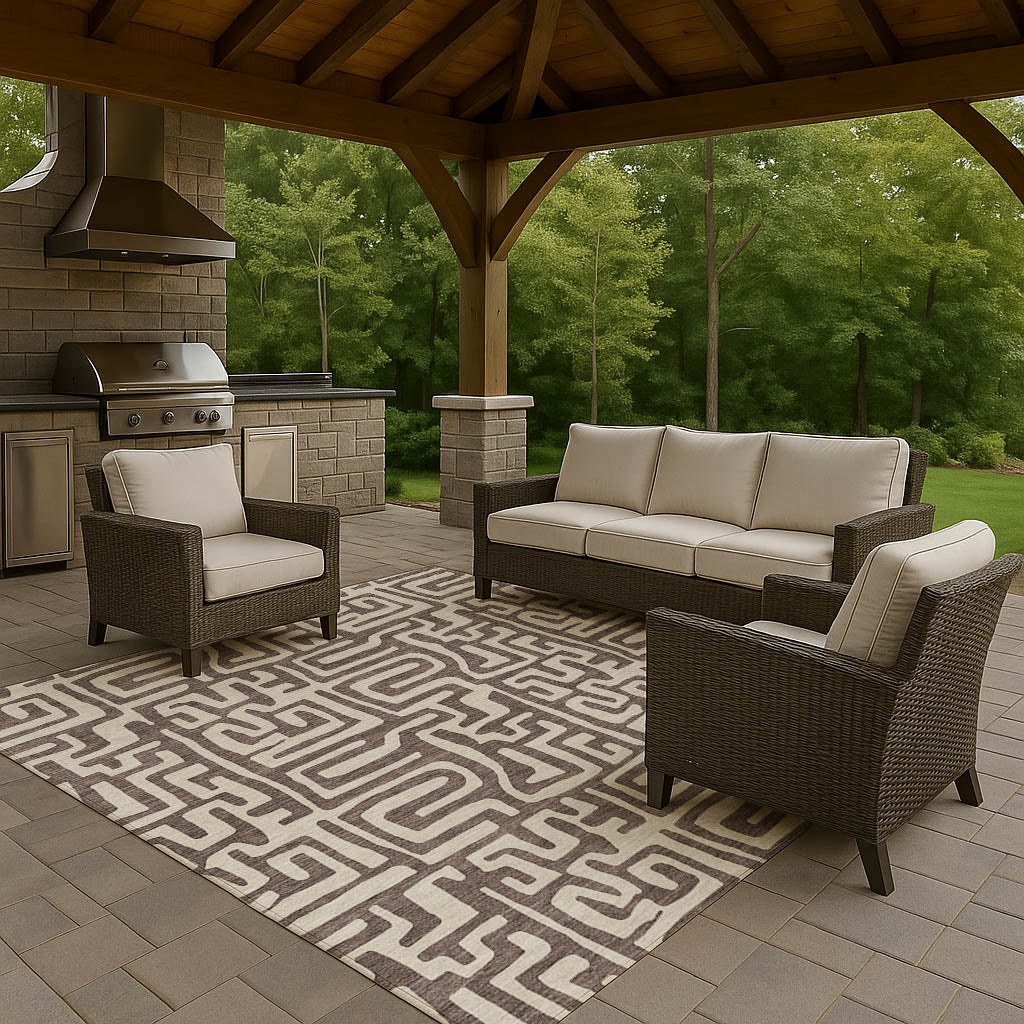Luxury Washable Indoor/Outdoor Geometric TR1 Chocolate Brown Rug 2'6" x 3'10" #shape_Rectangle