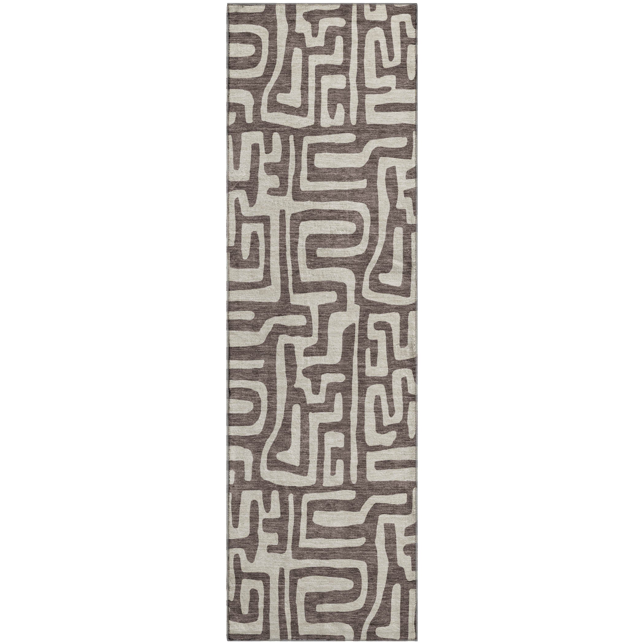 Luxury Washable Indoor/Outdoor Geometric TR1 Chocolate Brown Rug 2'3" x 7'6" #shape_Runner