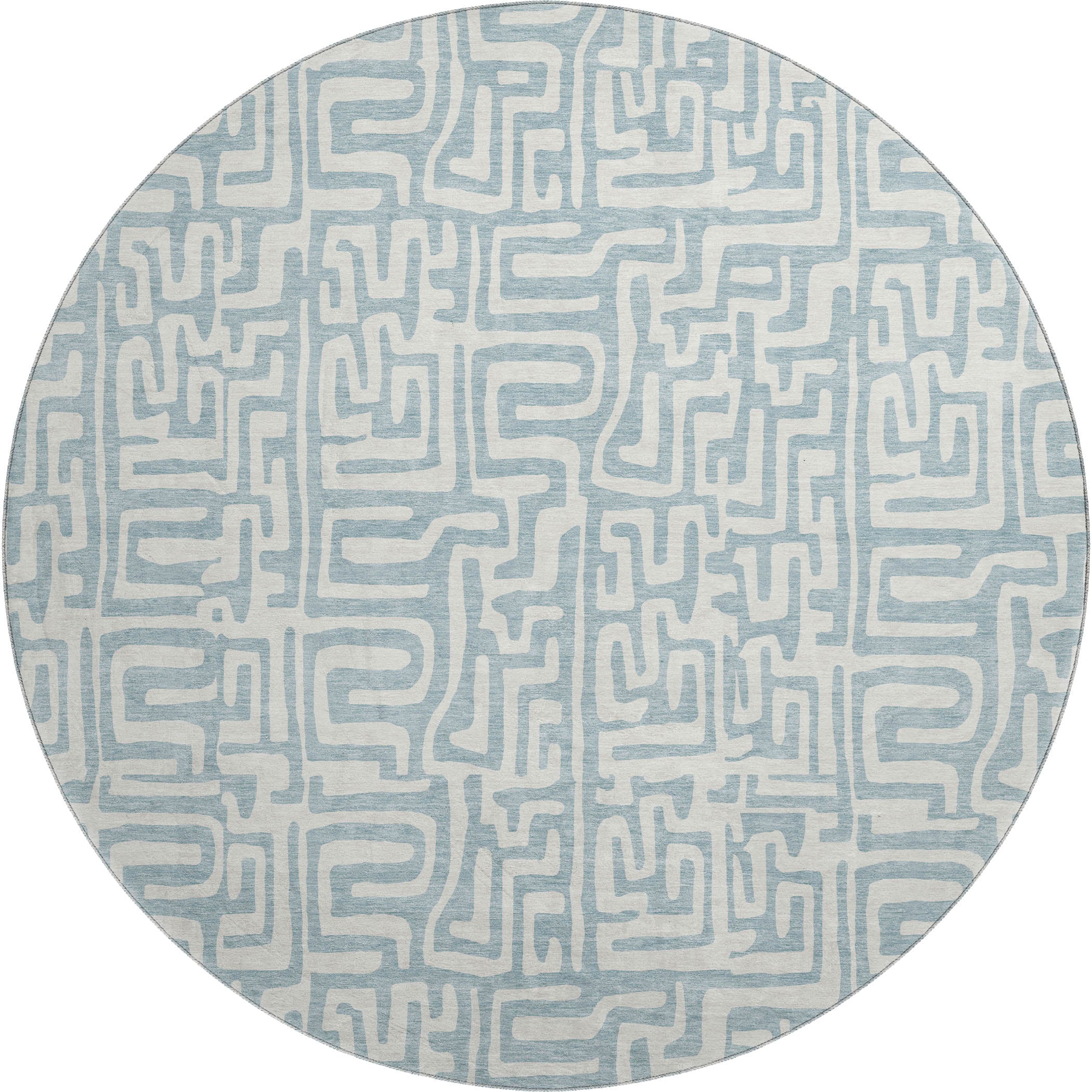 Luxury Washable Indoor/Outdoor Geometric TR1 Denim Blue Rug 8' x 8' #shape_Round