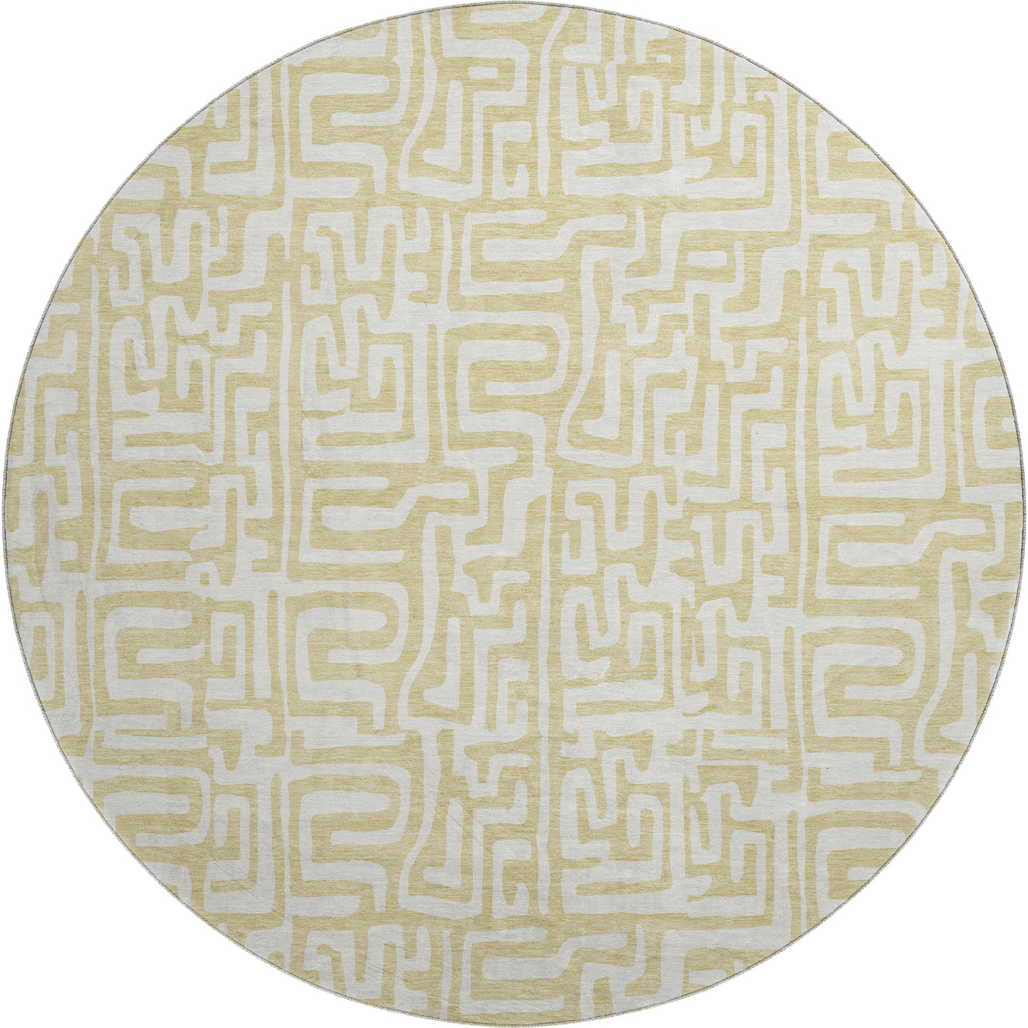 Luxury Washable Indoor/Outdoor Geometric TR1 Wheat Gold Rug 8' x 8' #shape_Round