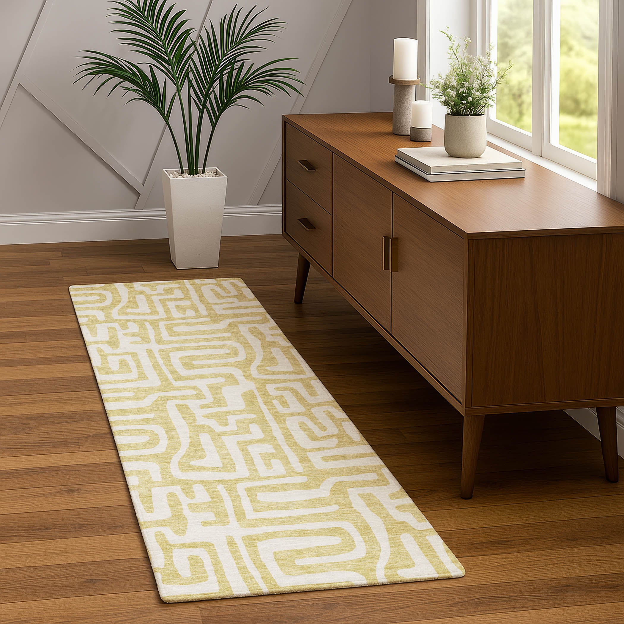 Luxury Washable Indoor/Outdoor Geometric TR1 Wheat Gold Rug 2'3" x 7'6" #shape_Runner