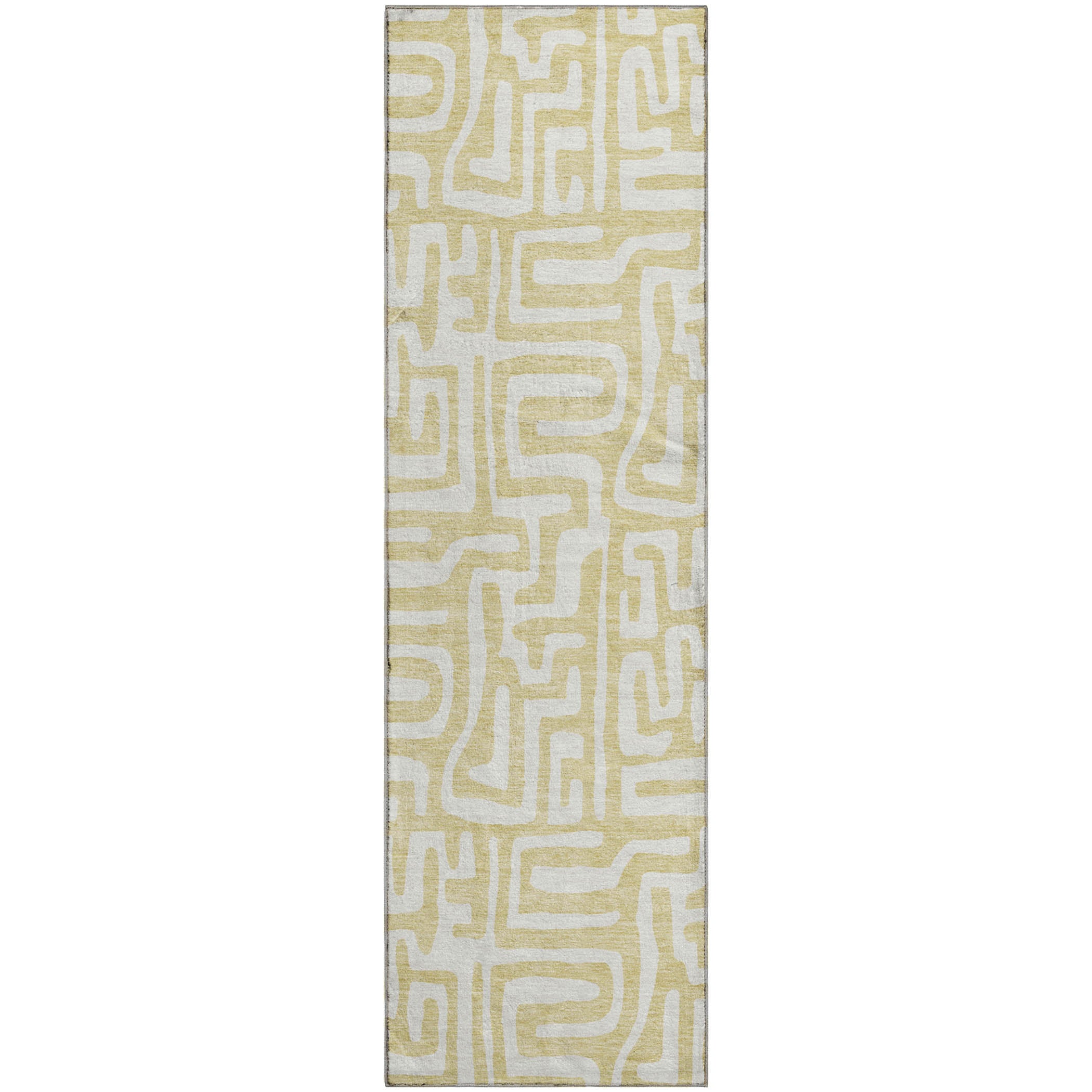 Luxury Washable Indoor/Outdoor Geometric TR1 Wheat Gold Rug 2'3" x 7'6" #shape_Runner