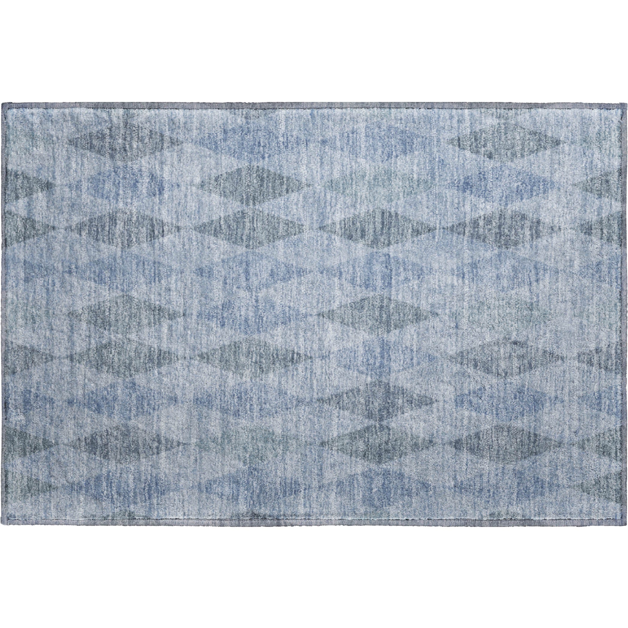 Luxury Washable Indoor/Outdoor Geometric TR2 Denim Blue Rug 1'8" x 2'6" #shape_Rectangle