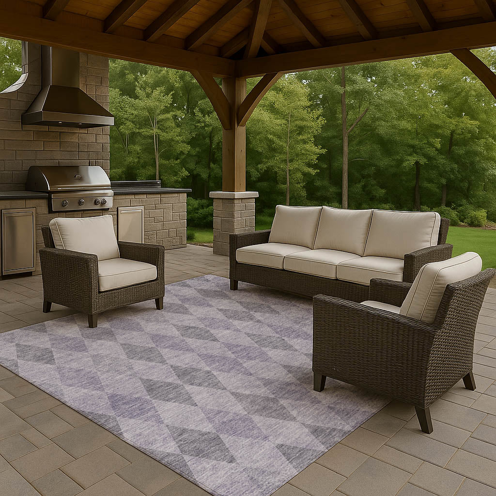 Luxury Washable Indoor/Outdoor Geometric TR2 Lavender Purple Rug 2'6" x 3'10" #shape_Rectangle