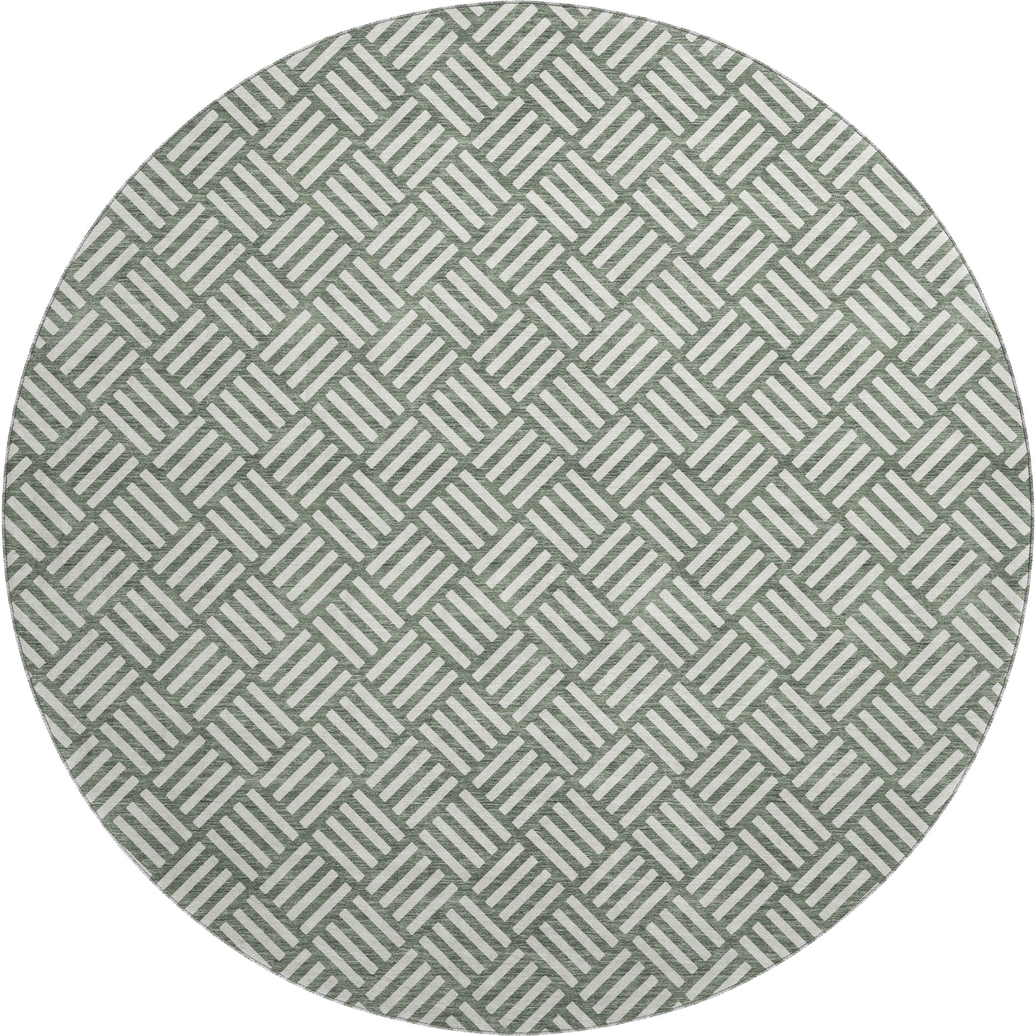 Luxury Washable Indoor/Outdoor Geometric TR3 Basil Green Rug 8' x 8' #shape_Round