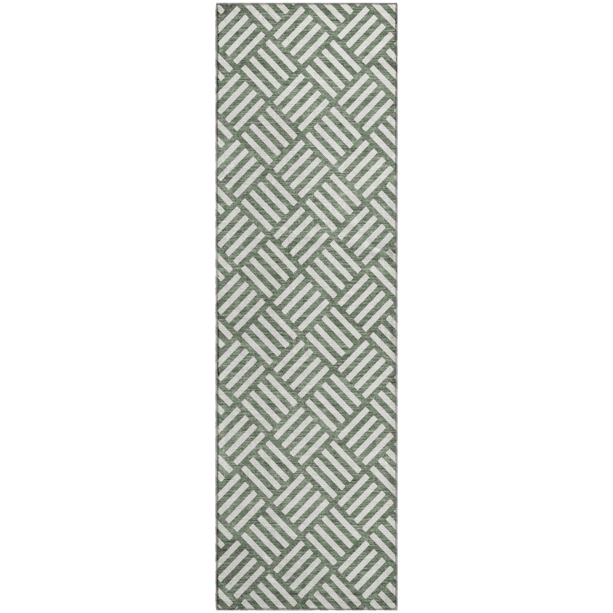 Luxury Washable Indoor/Outdoor Geometric TR3 Basil Green Rug 2'3" x 7'6" #shape_Runner