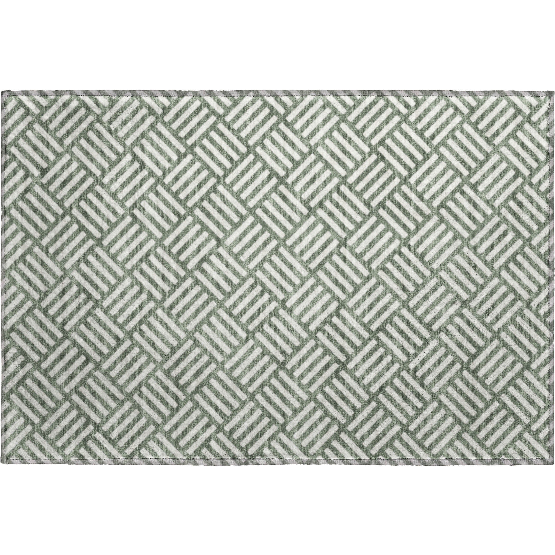Luxury Washable Indoor/Outdoor Geometric TR3 Basil Green Rug 1'8" x 2'6" #shape_Rectangle