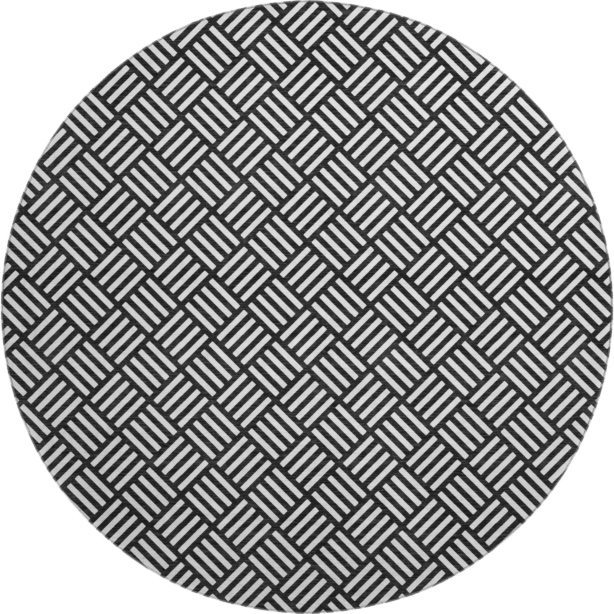 Luxury Washable Indoor/Outdoor Geometric TR3 Black Rug 8' x 8' #shape_Round