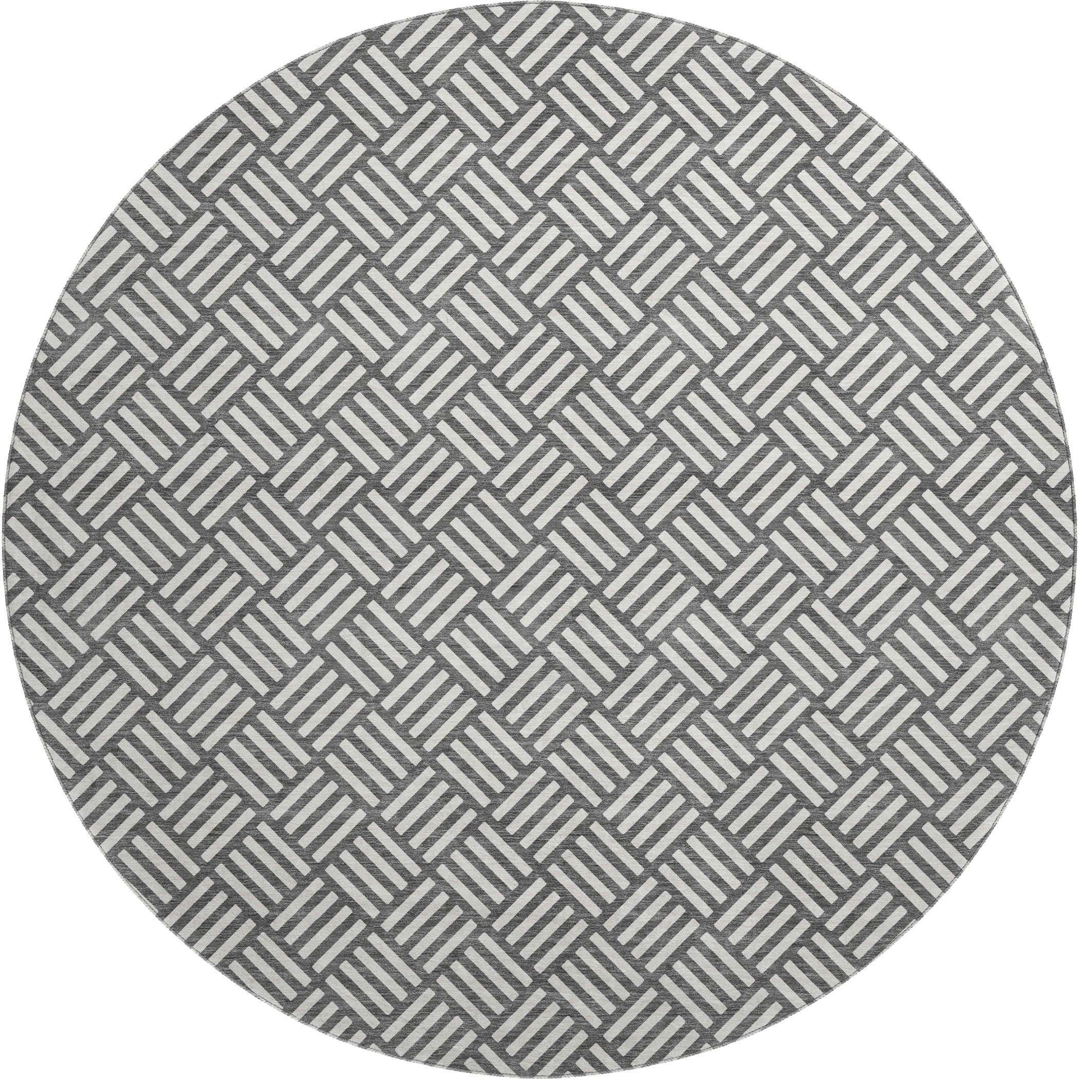 Luxury Washable Indoor/Outdoor Geometric TR3 Charcoal Gray Rug 8' x 8' #shape_Round