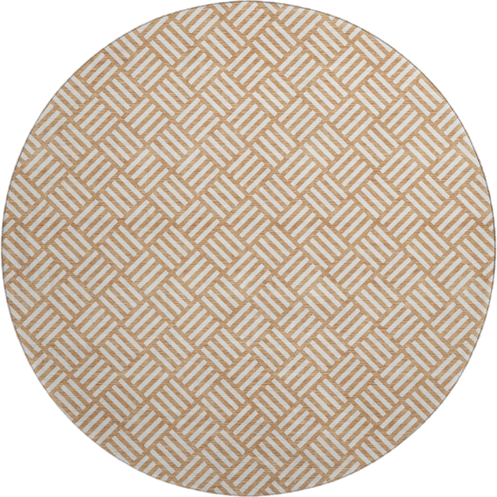 Luxury Washable Indoor/Outdoor Geometric TR3 Copper Orange Rug 8' x 8' #shape_Round