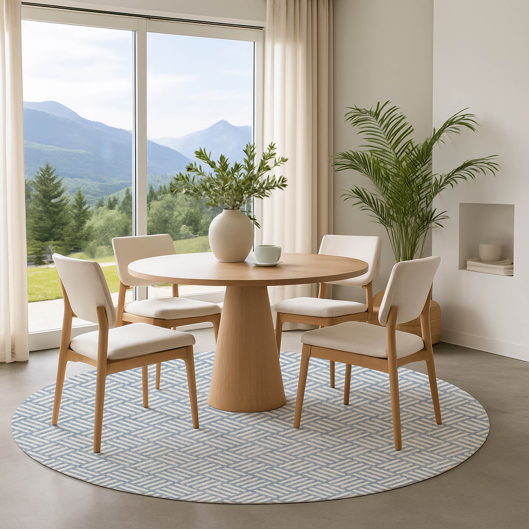 Luxury Washable Indoor/Outdoor Geometric TR3 Denim Blue Rug 8' x 8' #shape_Round