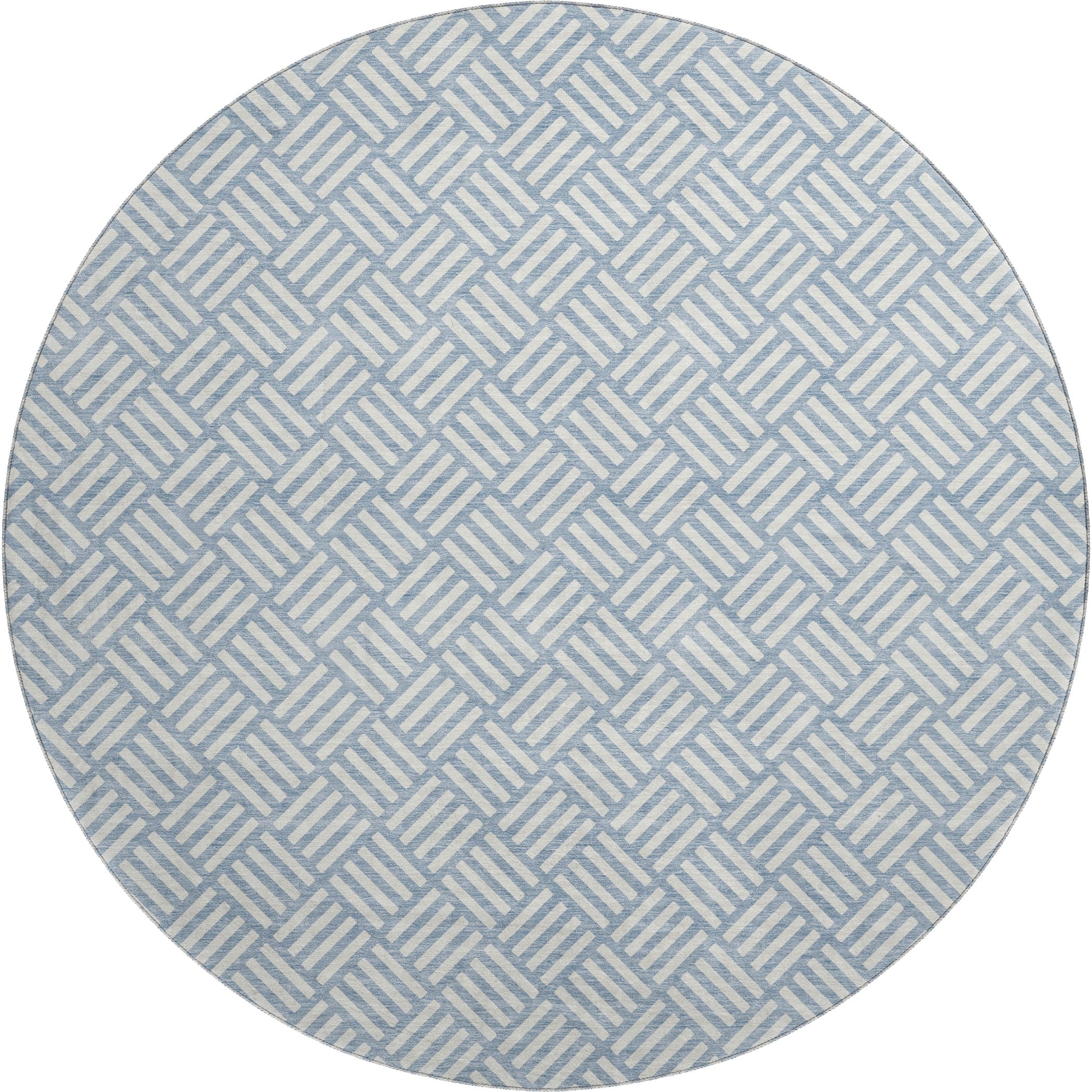 Luxury Washable Indoor/Outdoor Geometric TR3 Denim Blue Rug 8' x 8' #shape_Round