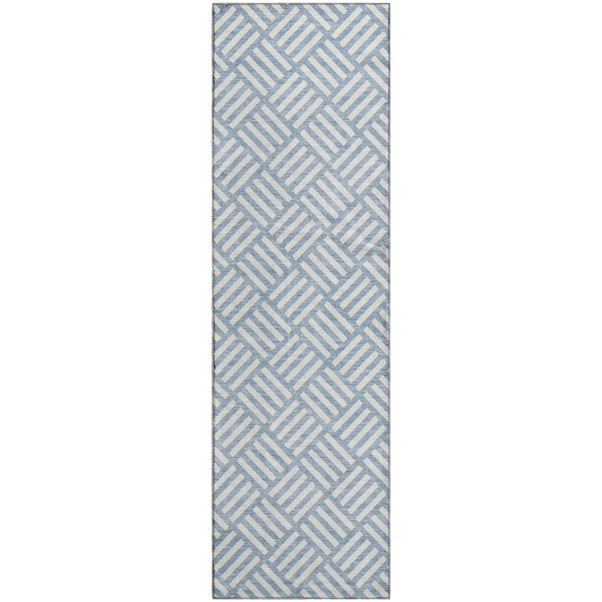 Luxury Washable Indoor/Outdoor Geometric TR3 Denim Blue Rug 2'3" x 7'6" #shape_Runner